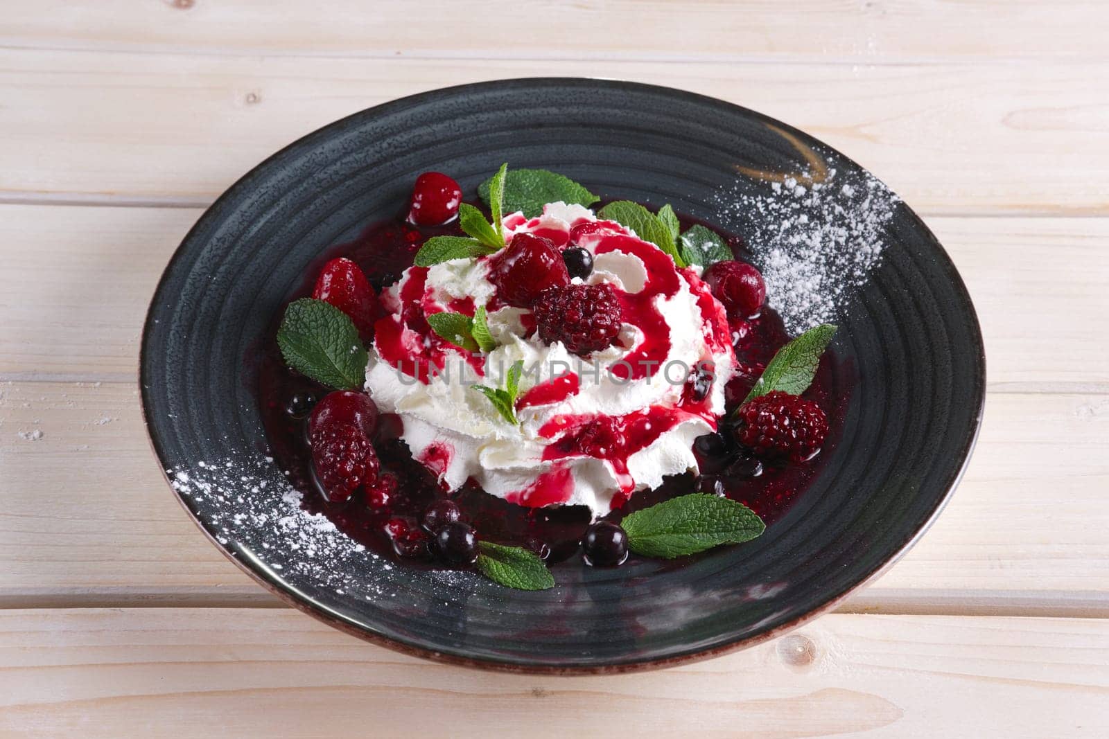 Mascarpone with cherry and strawberry jam