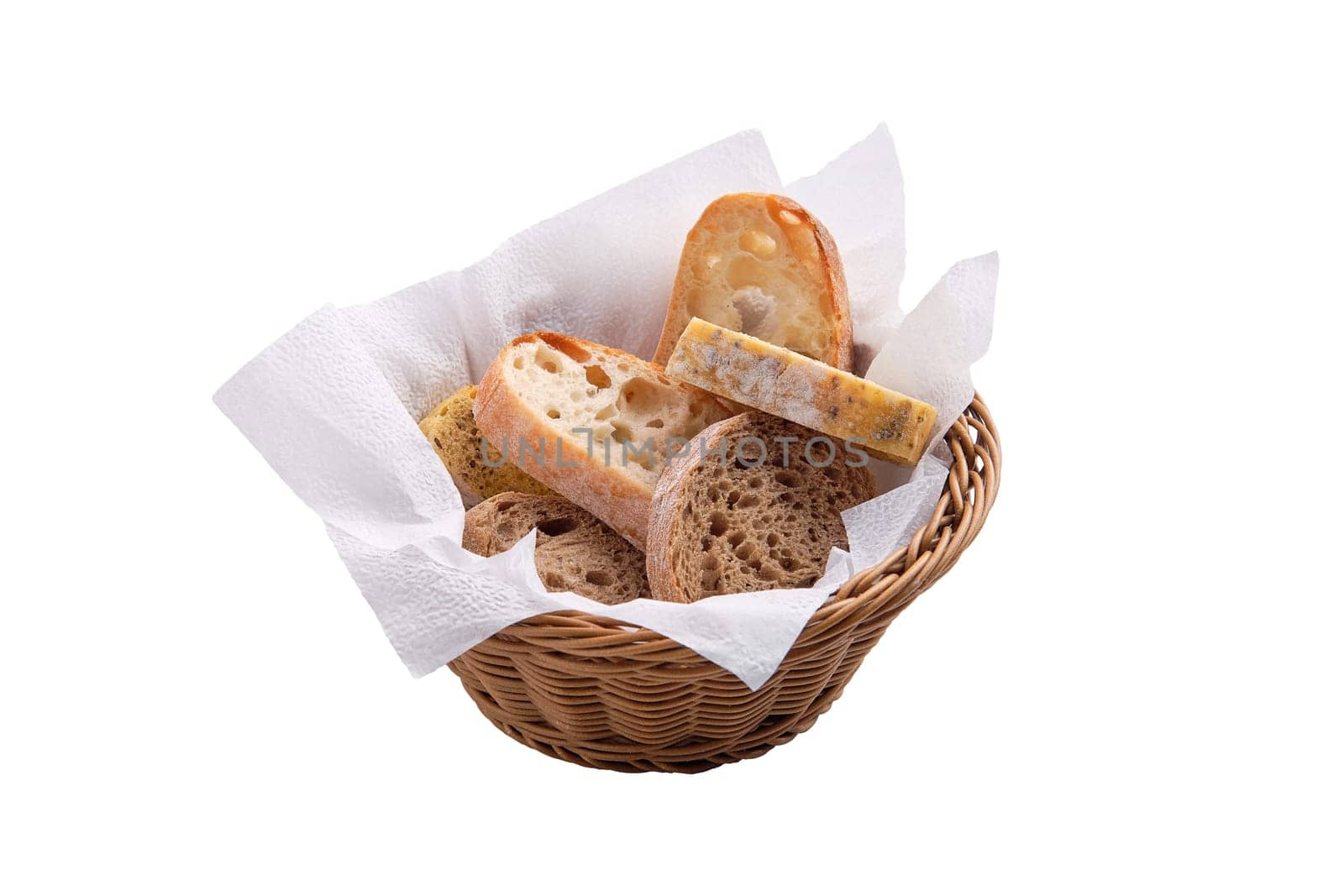 Bread in the basket isolated on white background