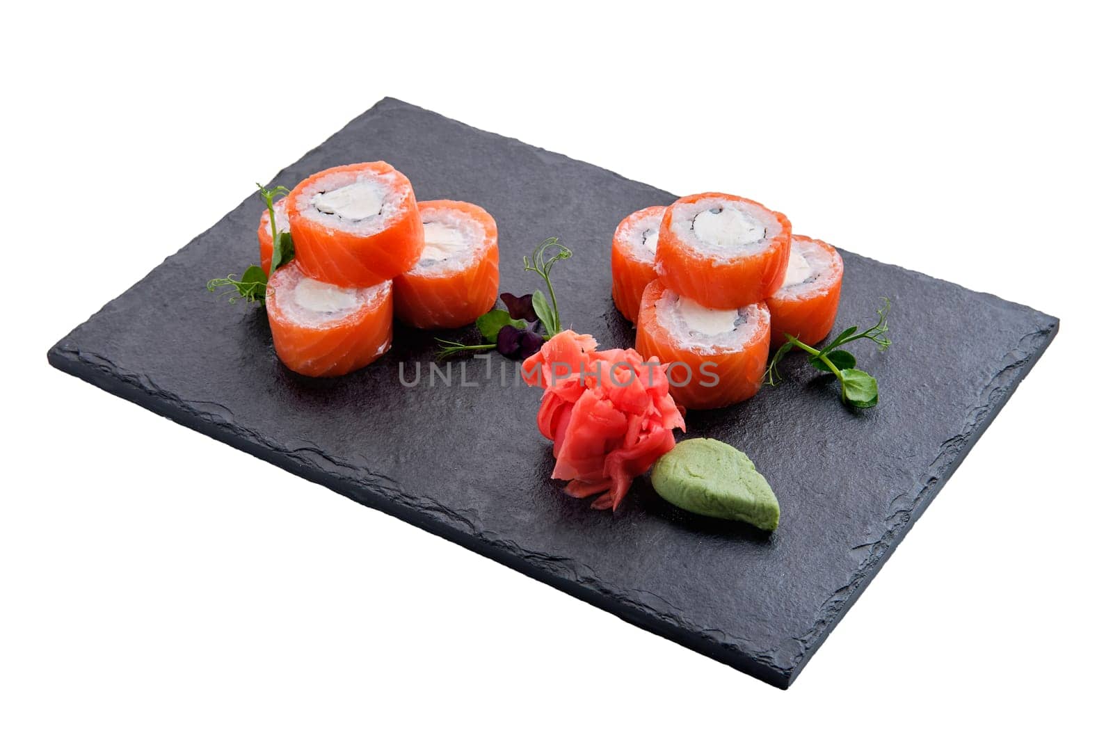 Rolls with salmon isolated on white background