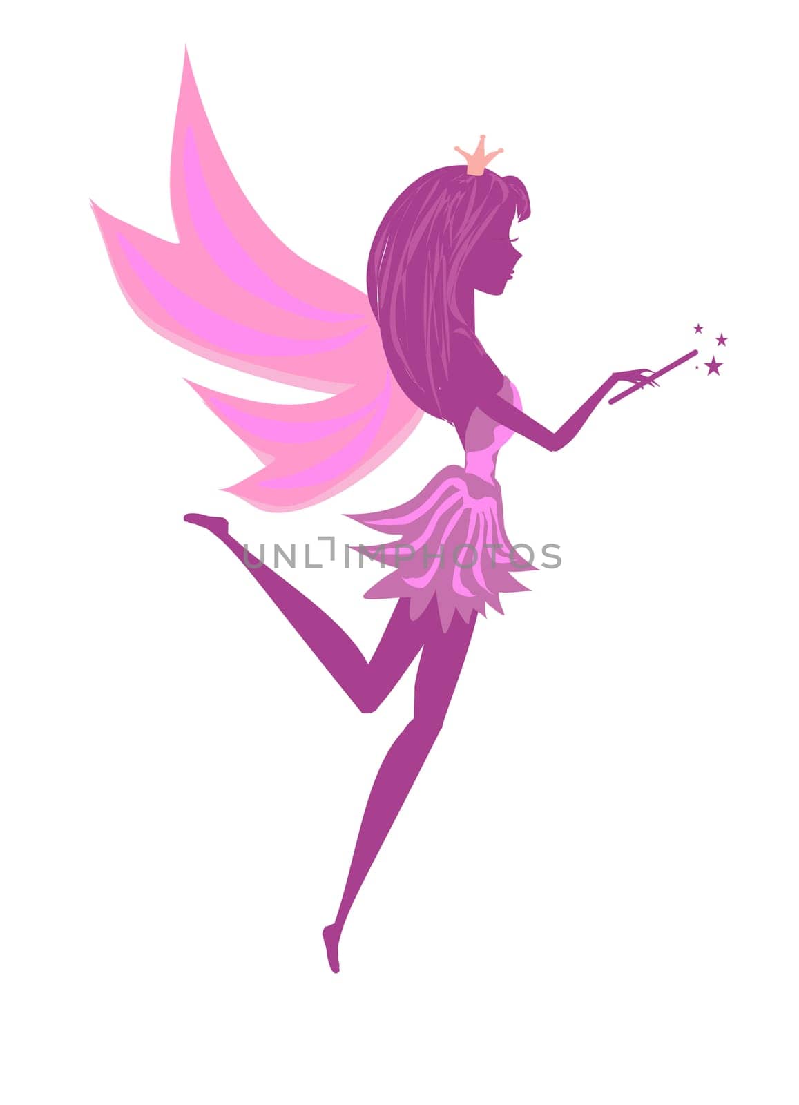 Beautiful fairy with magic wand - pink silhouette on a white background