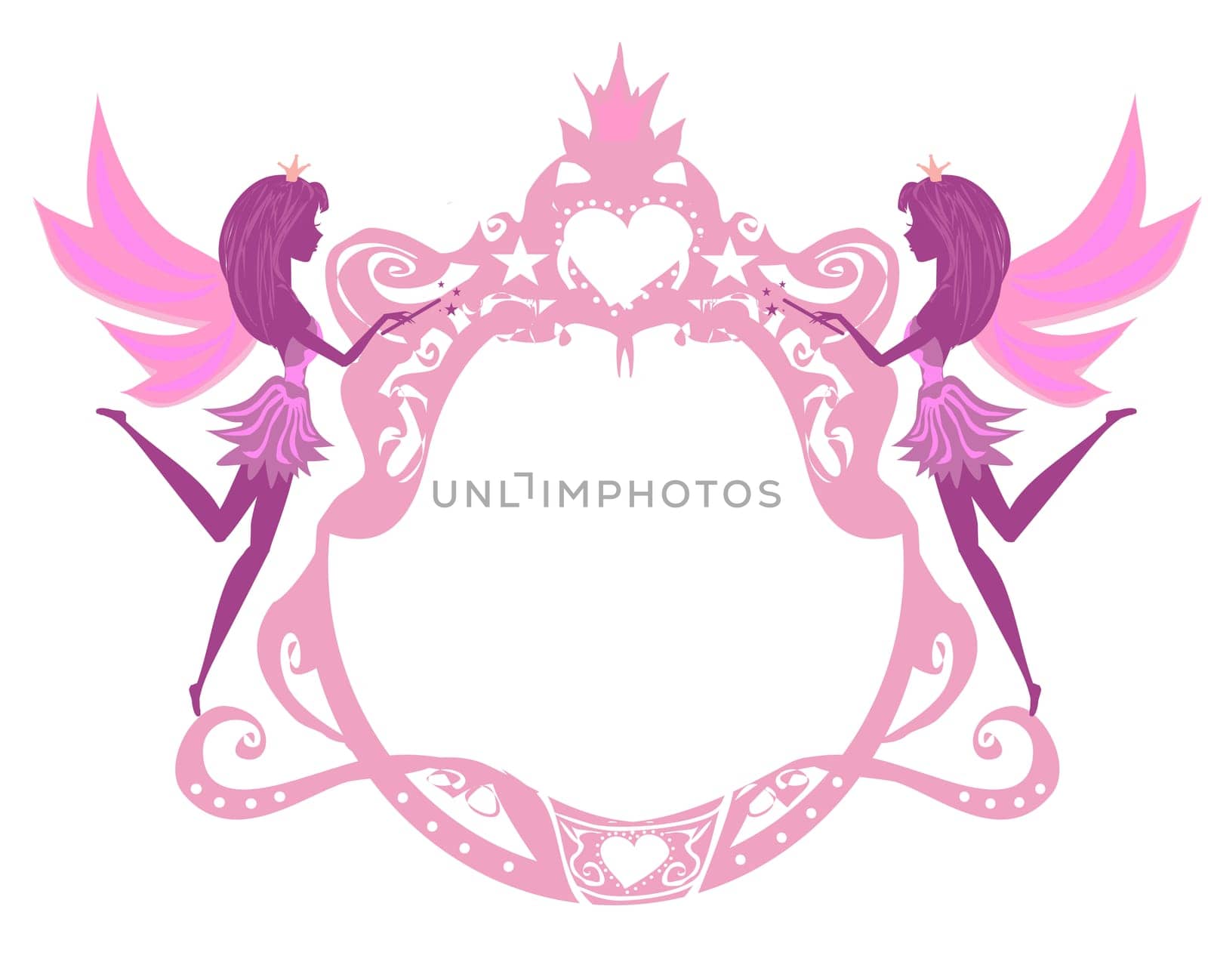 Beautiful flying fairies - pink decorative frame with space for your text