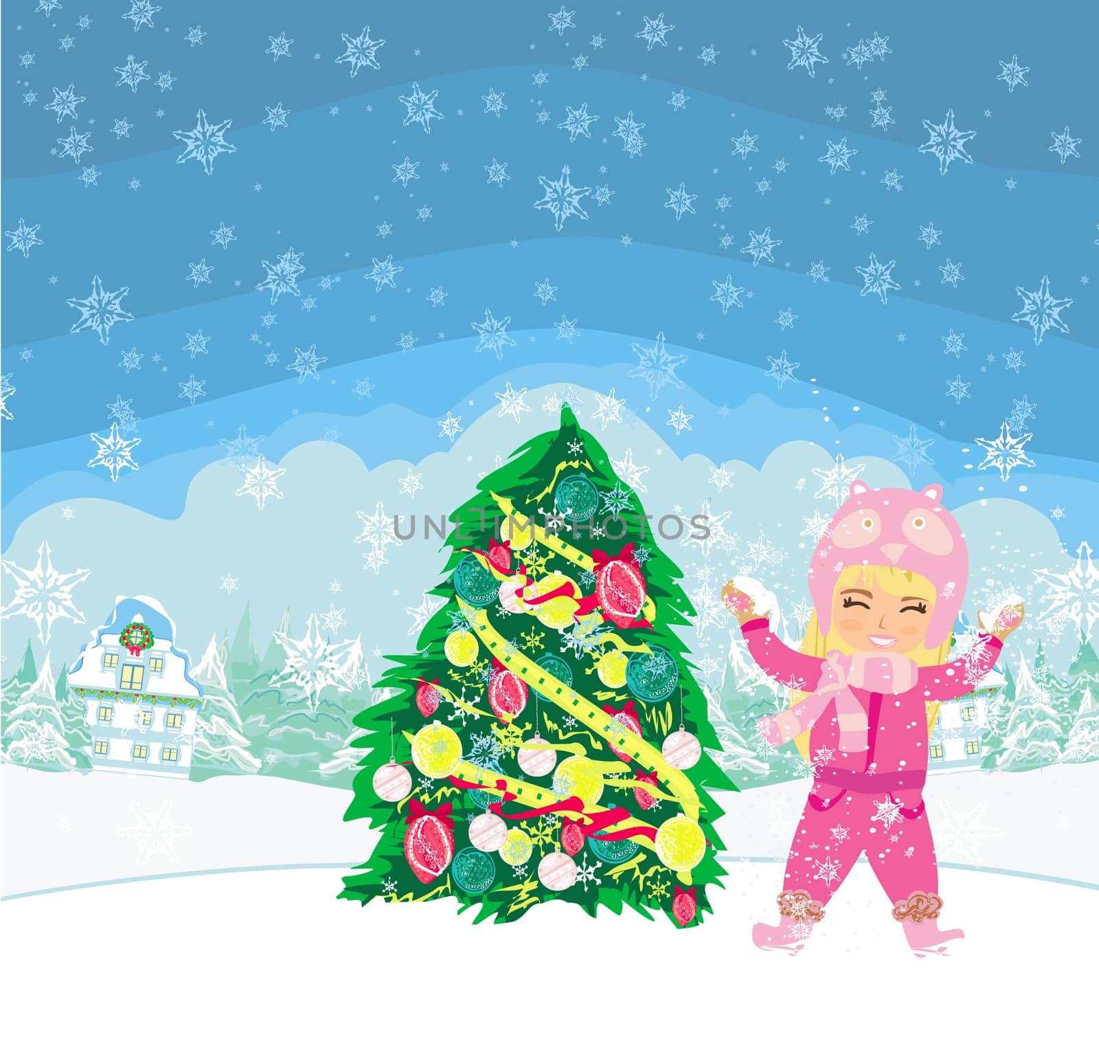 fun in the winter day - little girl is enjoying the snow