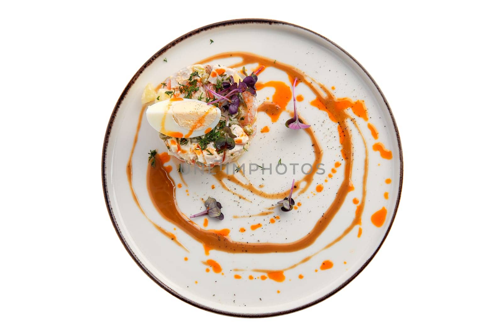 Salad olivier with egg isolated on white background