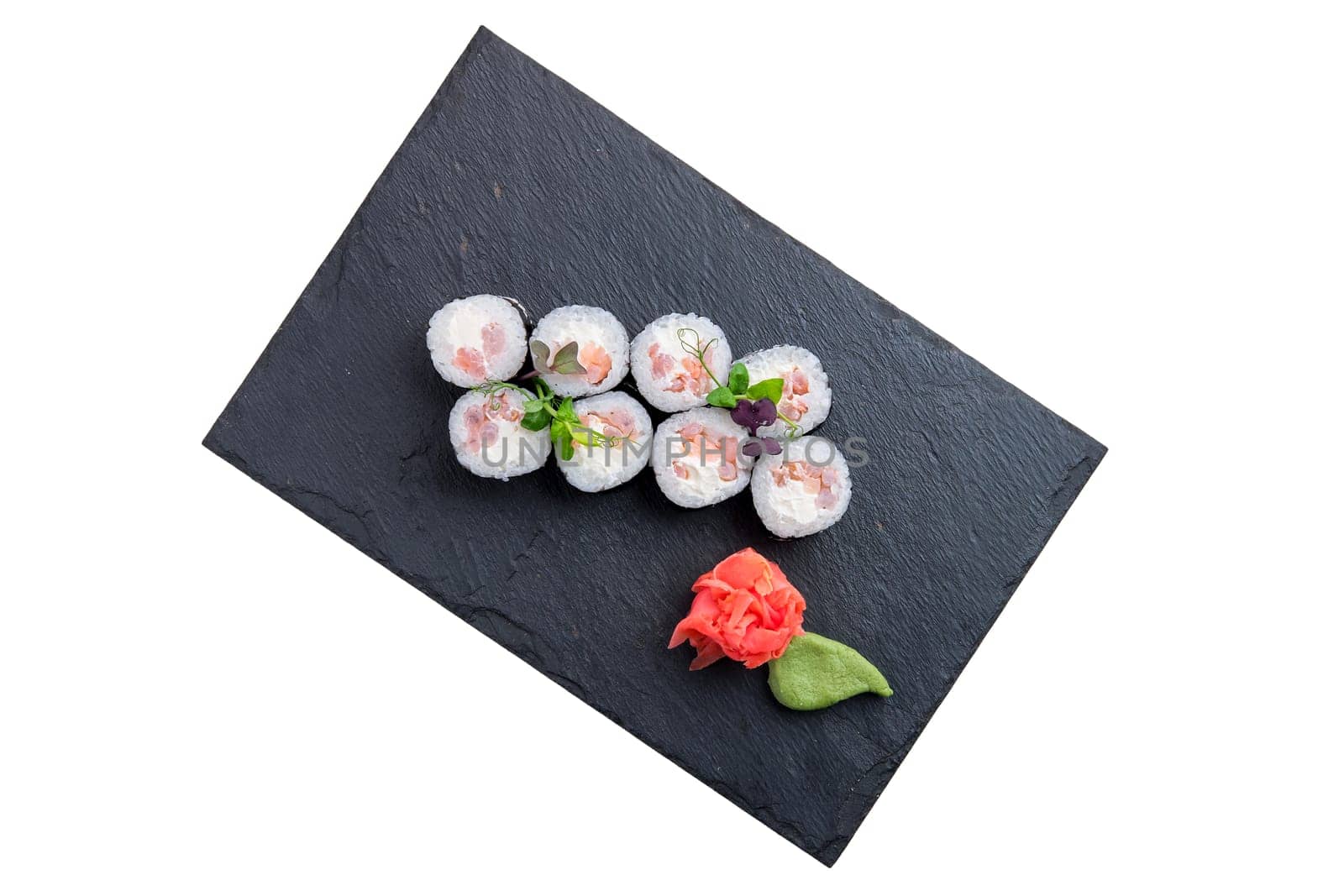 Rolls with shrimps and soft sheese isolated on white background