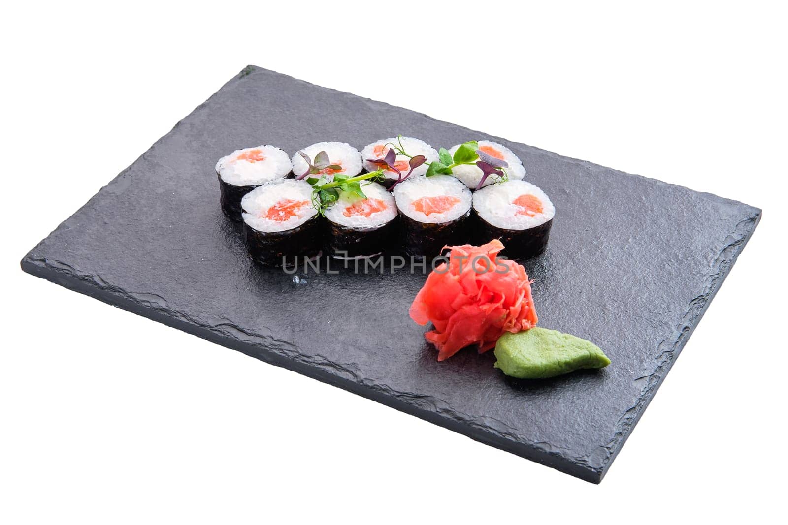 Rolls with salmon isolated on white background