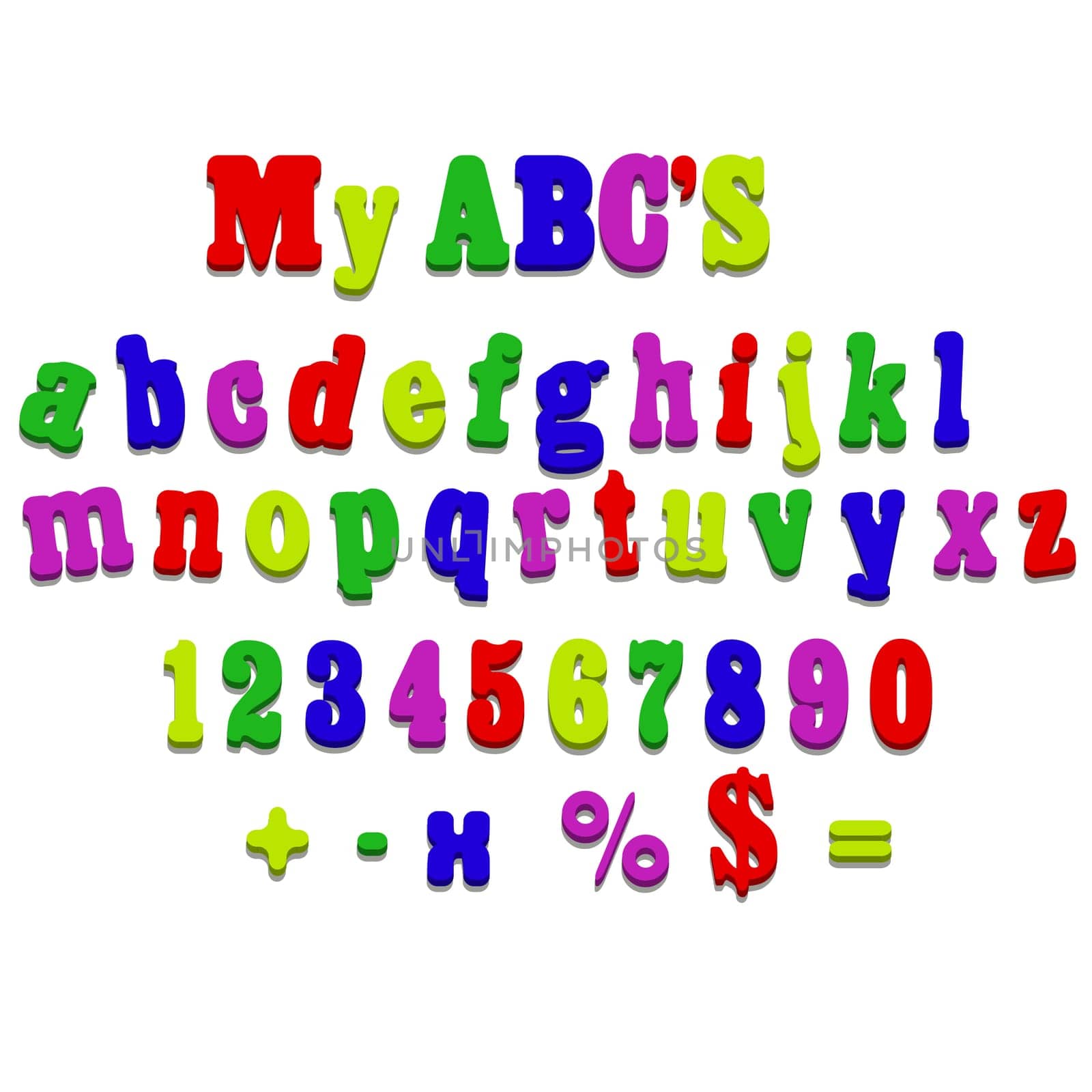 Vector fridge magnet alphabet spelling ABC letters and numbers illustration