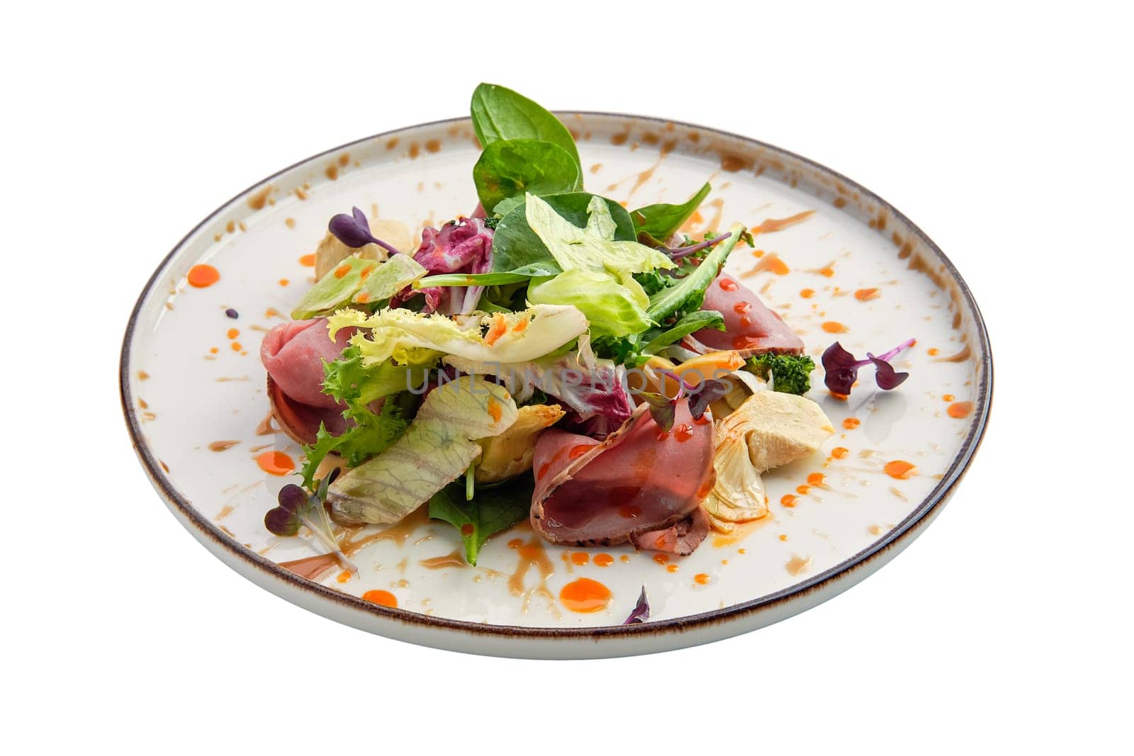Salad with roastbeef isolated on white background