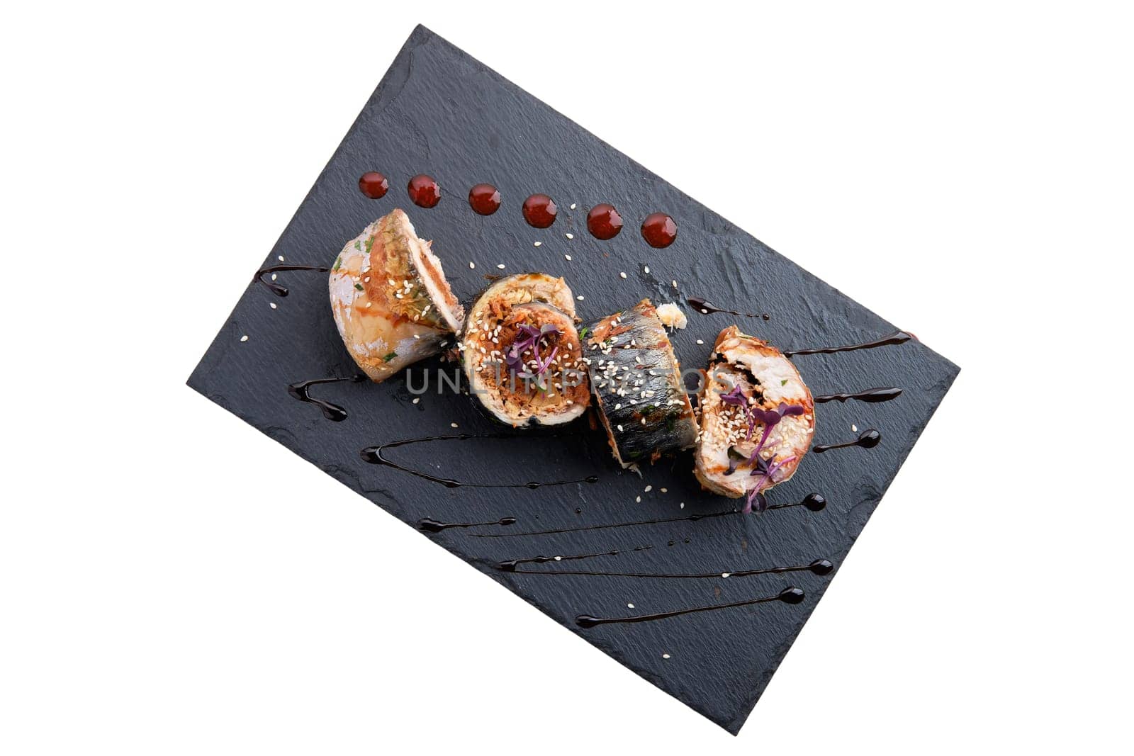 Stuffed mackerel isolated on white background