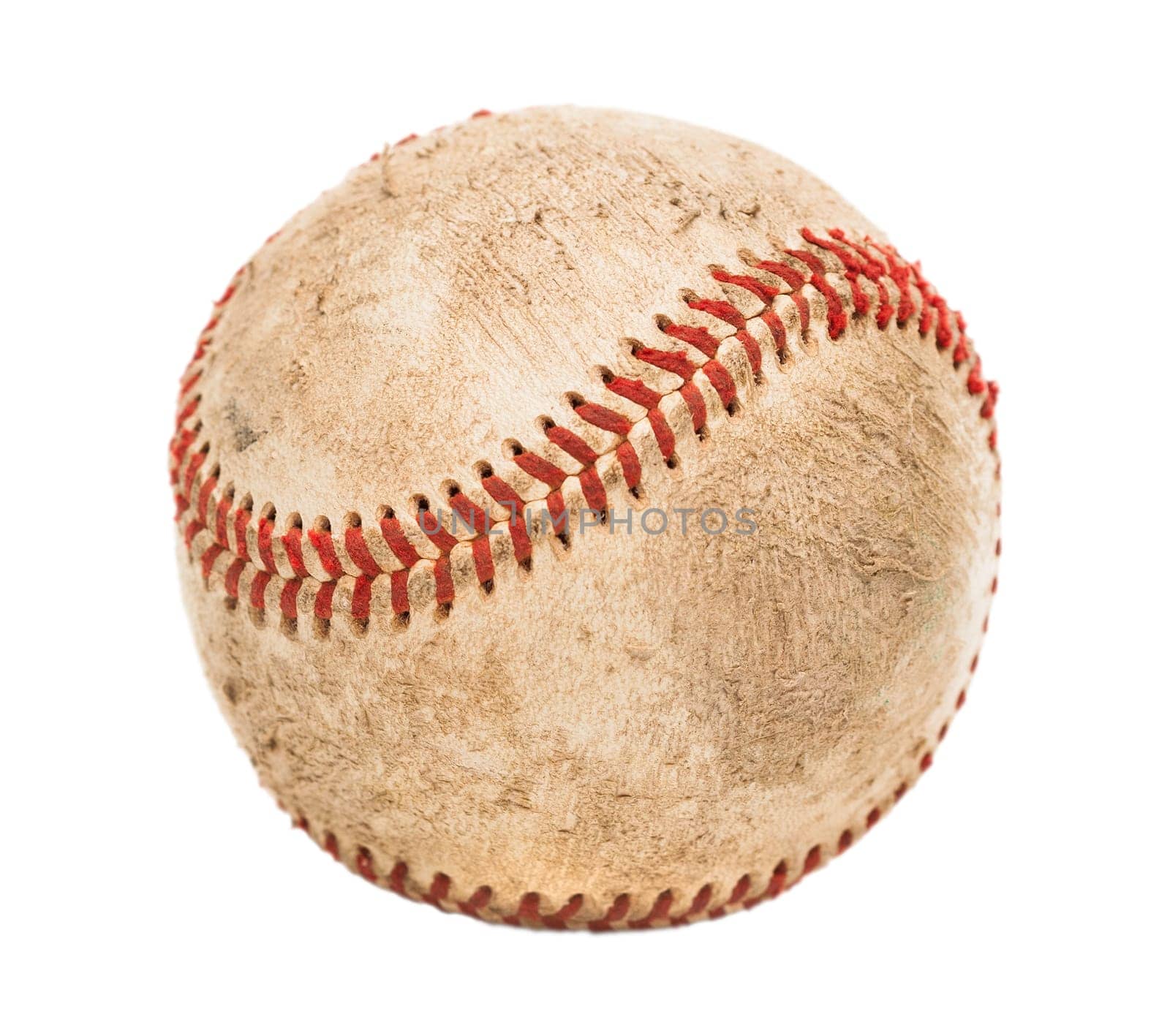 Single Slightly Worn Baseball Isolated on White Background.