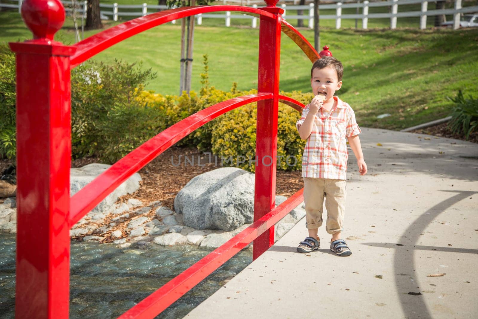 Young Chinese and Caucasian Boy Having Fun at the Park.