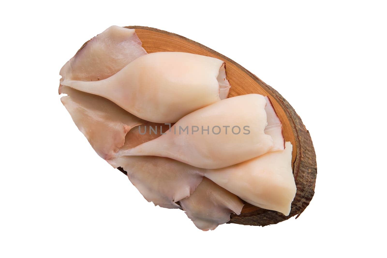 Frozen pilled squid isolated on white background