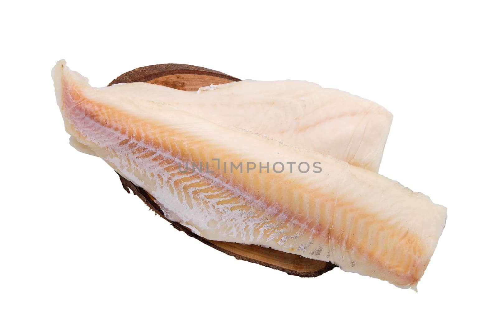 Frozen fillet of cod isolated on white background