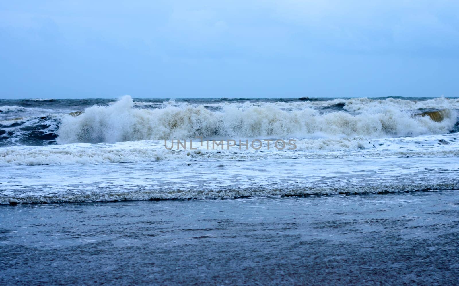 Blue Sea Waves against clear blue sky horizon. Nature Background.