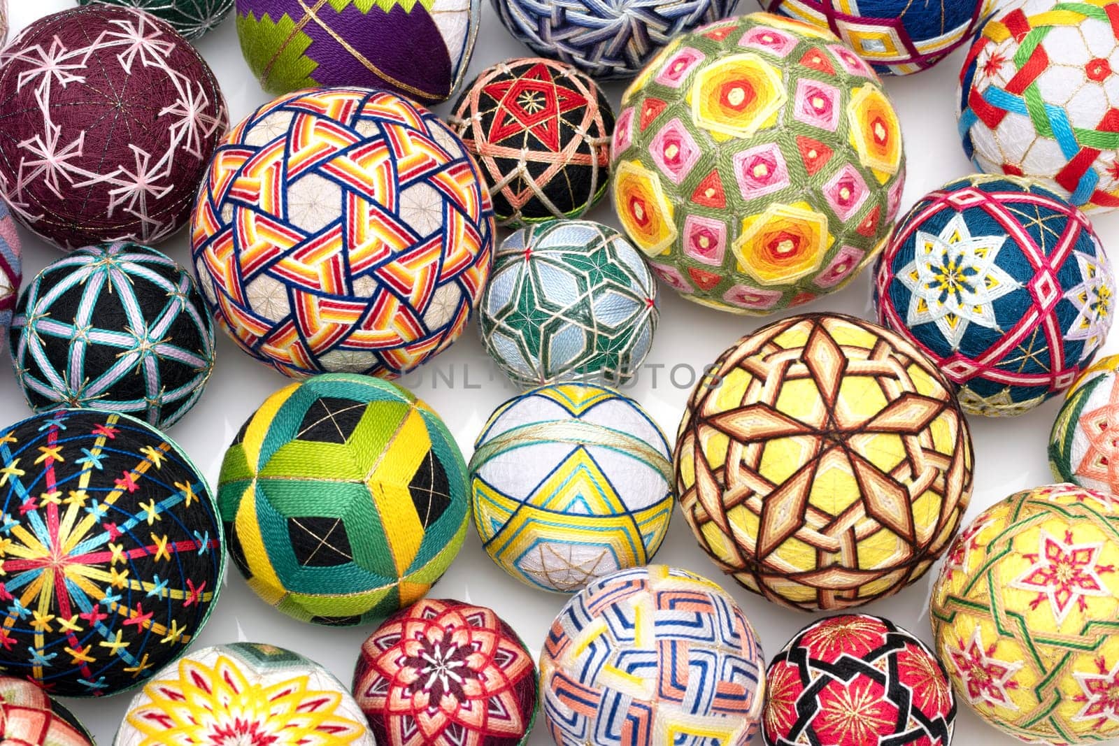 Japanese traditional colorful Temari ball on a white background