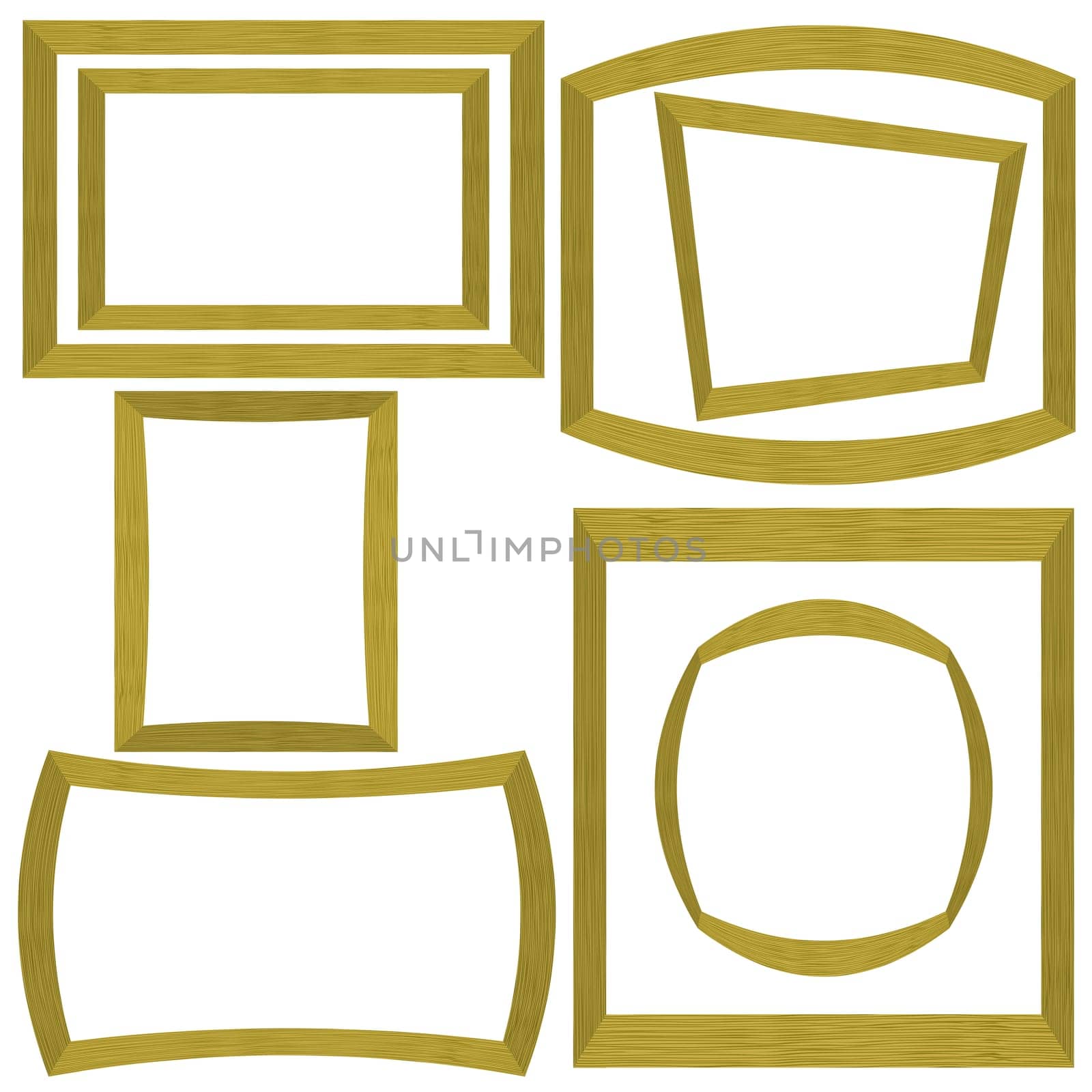 Set of Different Wood Frames Isolated on White Background.