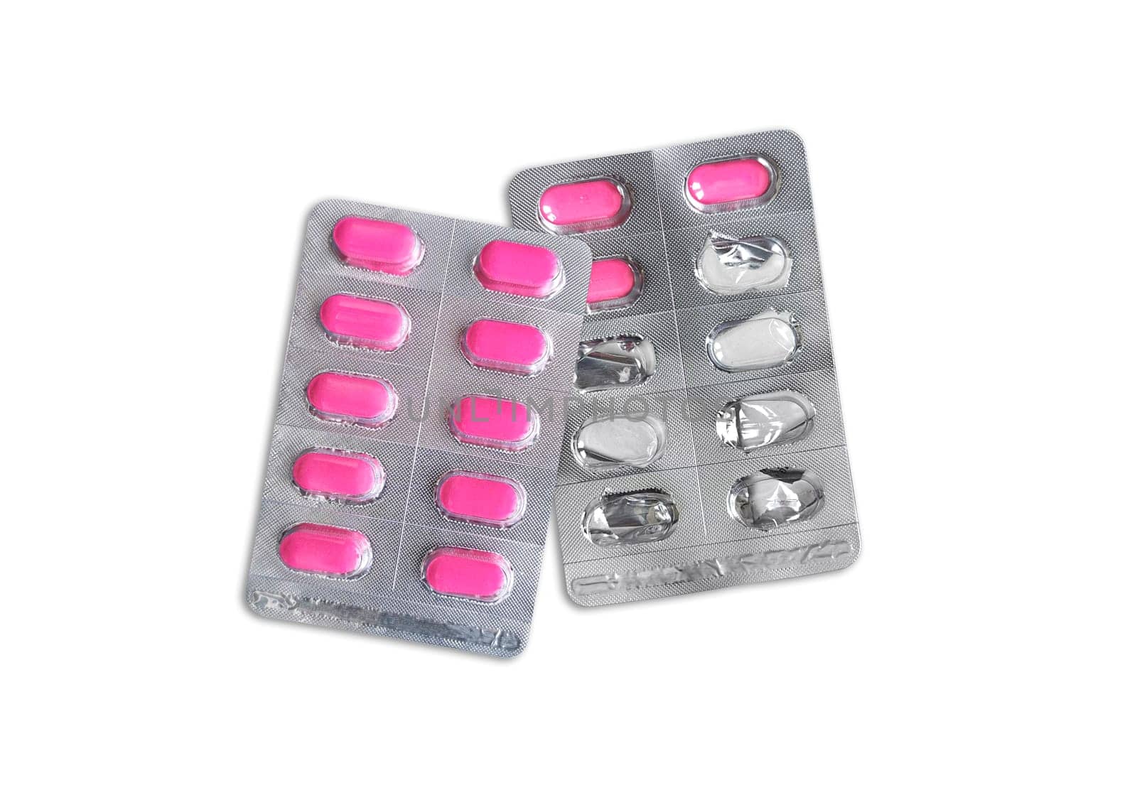 Package of pills and Used pills. Pharmacy and medicine concept