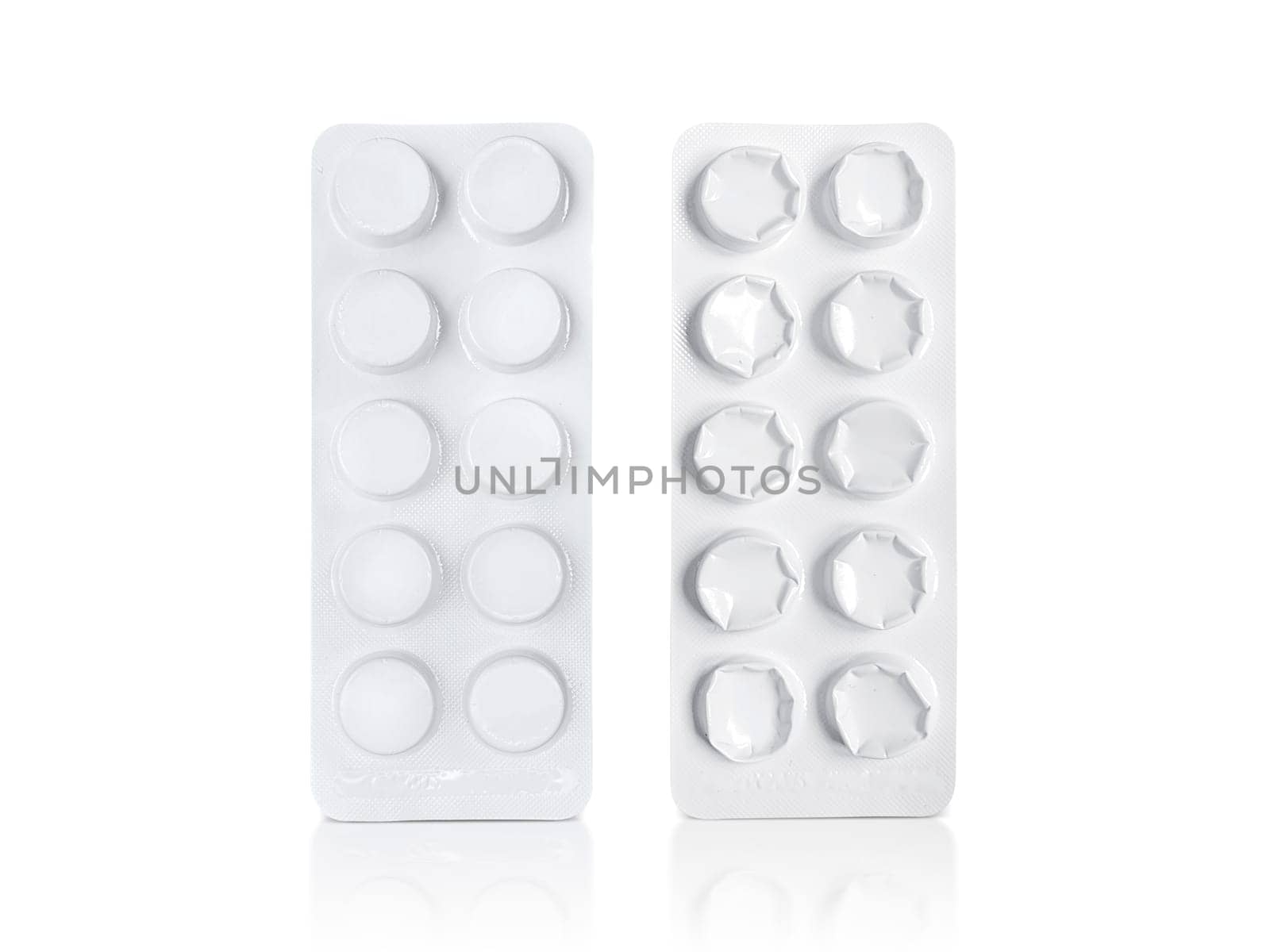 Package of pills and Used pills. Pharmacy and medicine concept