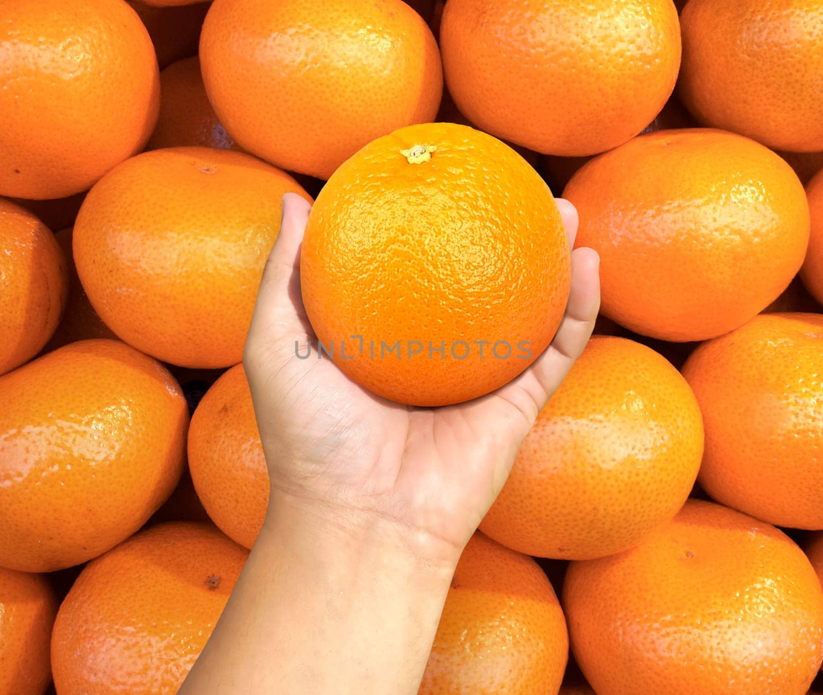 hand holding orange fruit on background orange fruit
