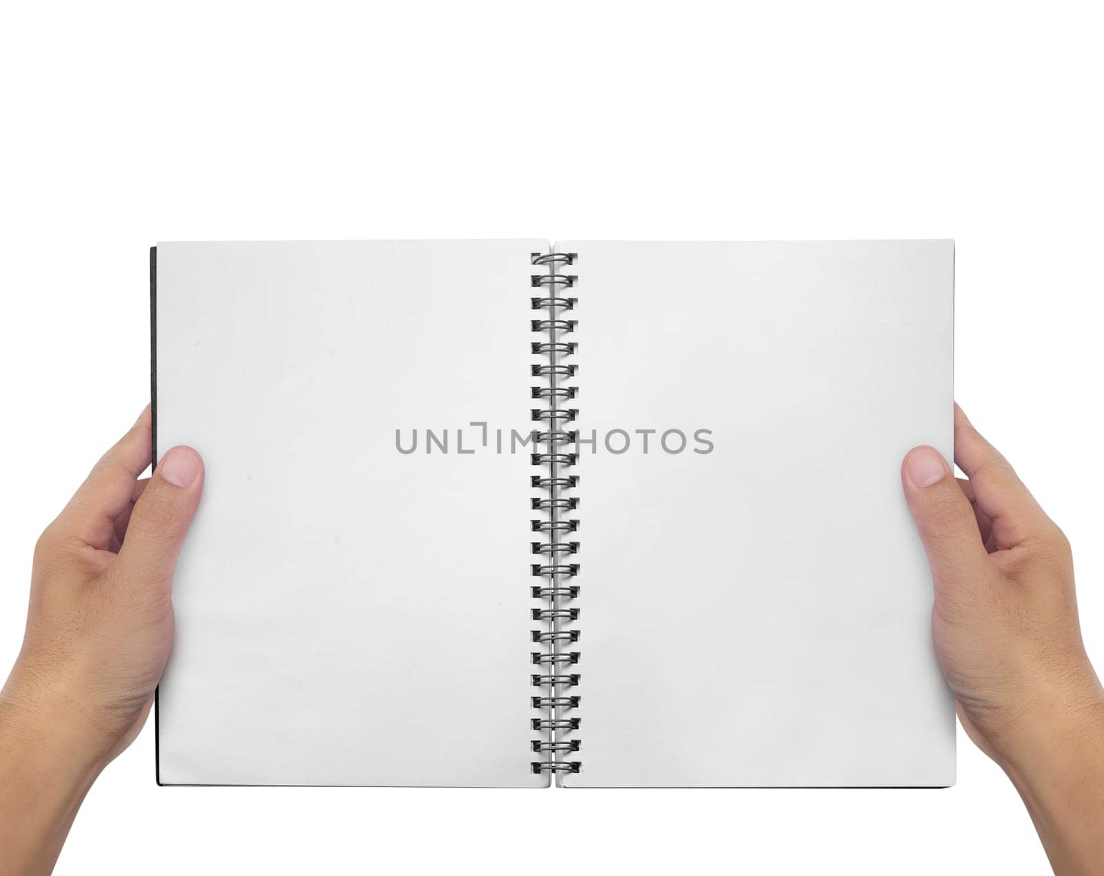hands with old note or empty book isolated white