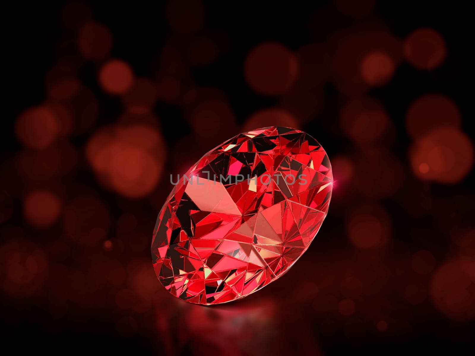 Red diamond on red abstract bokeh background. 3d render