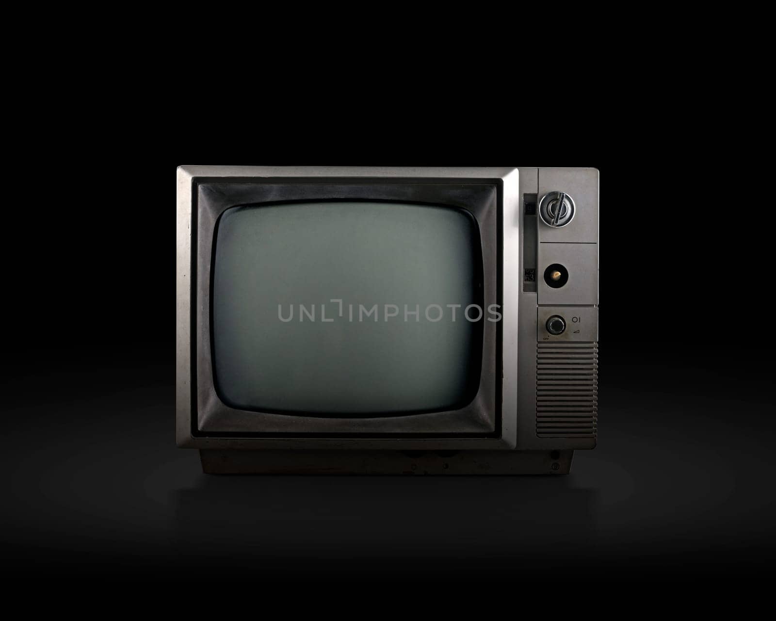 retro old television on black background