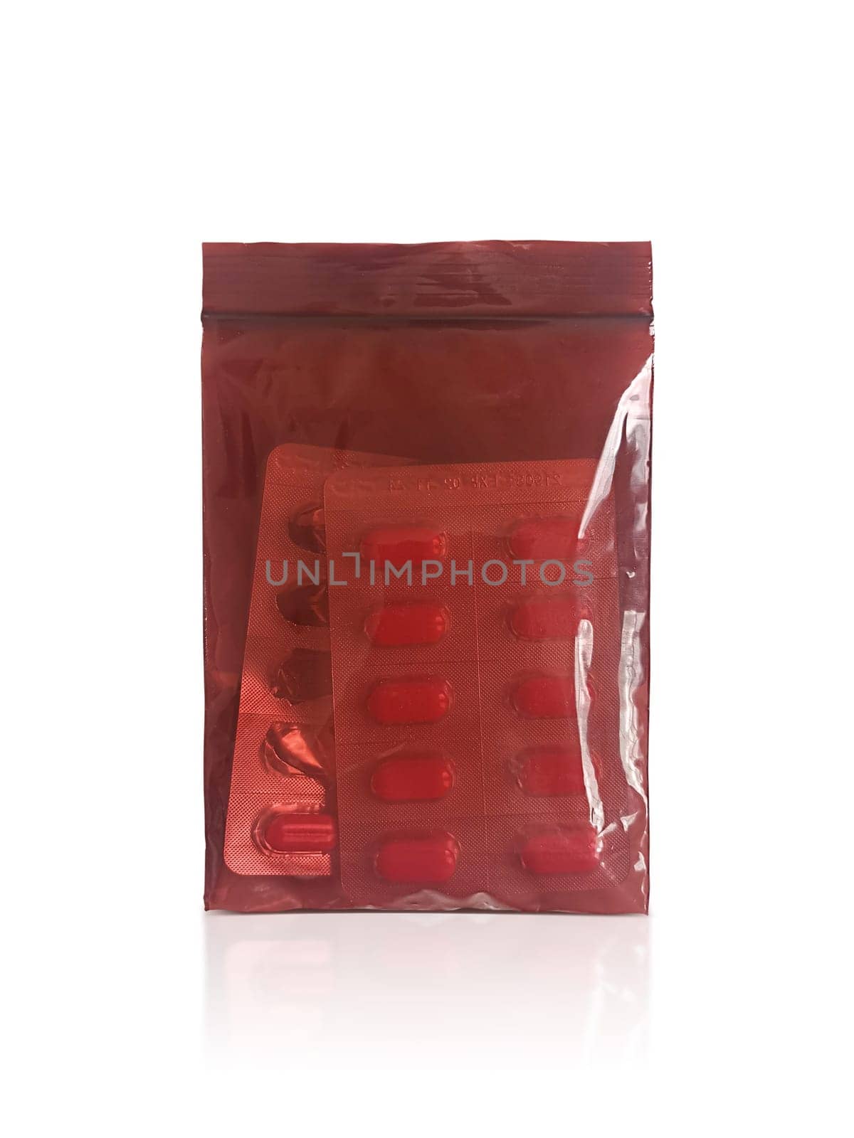 sealed medicine pouch on a white background