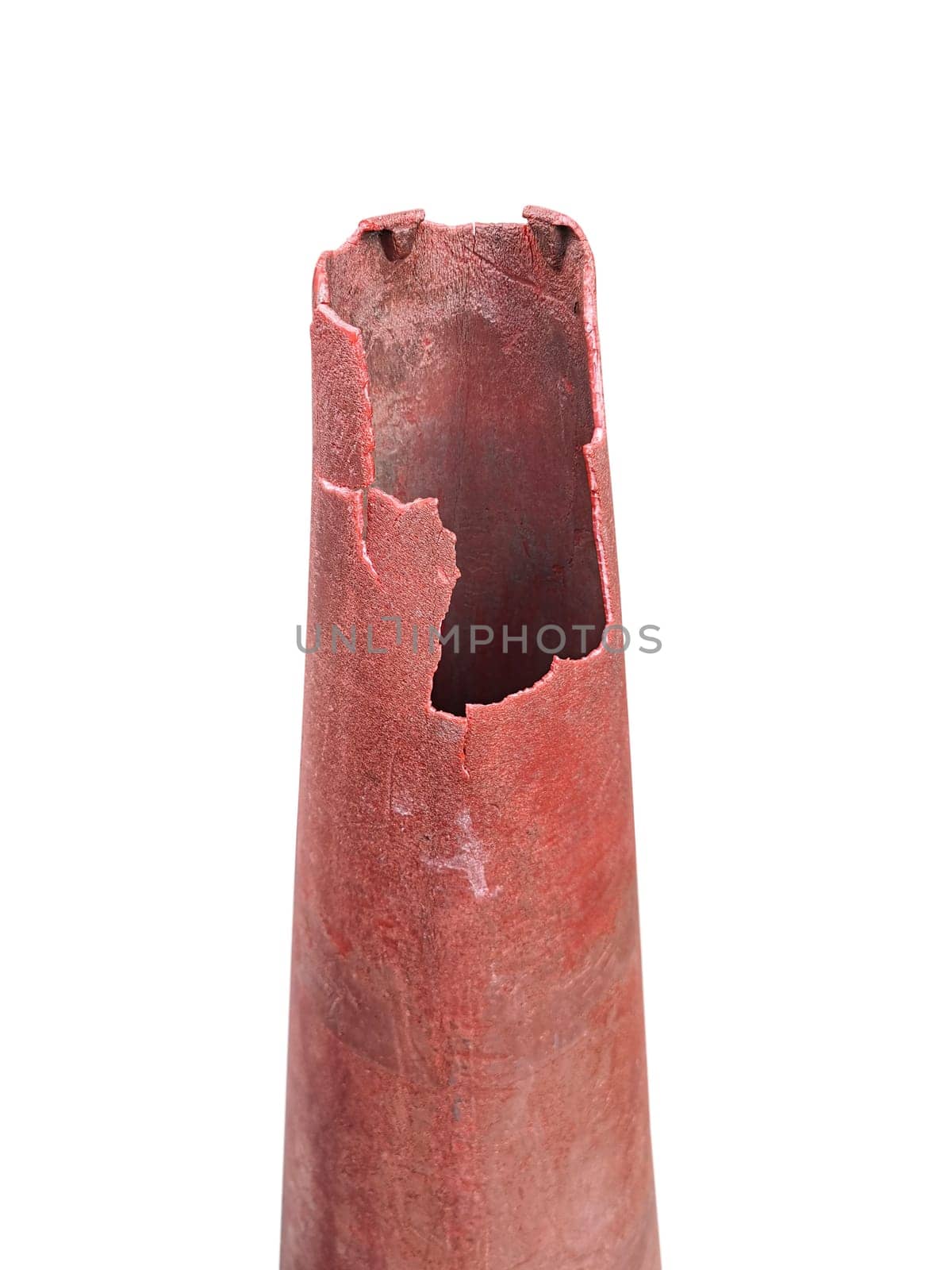 Close up. broken road cone after a car crash