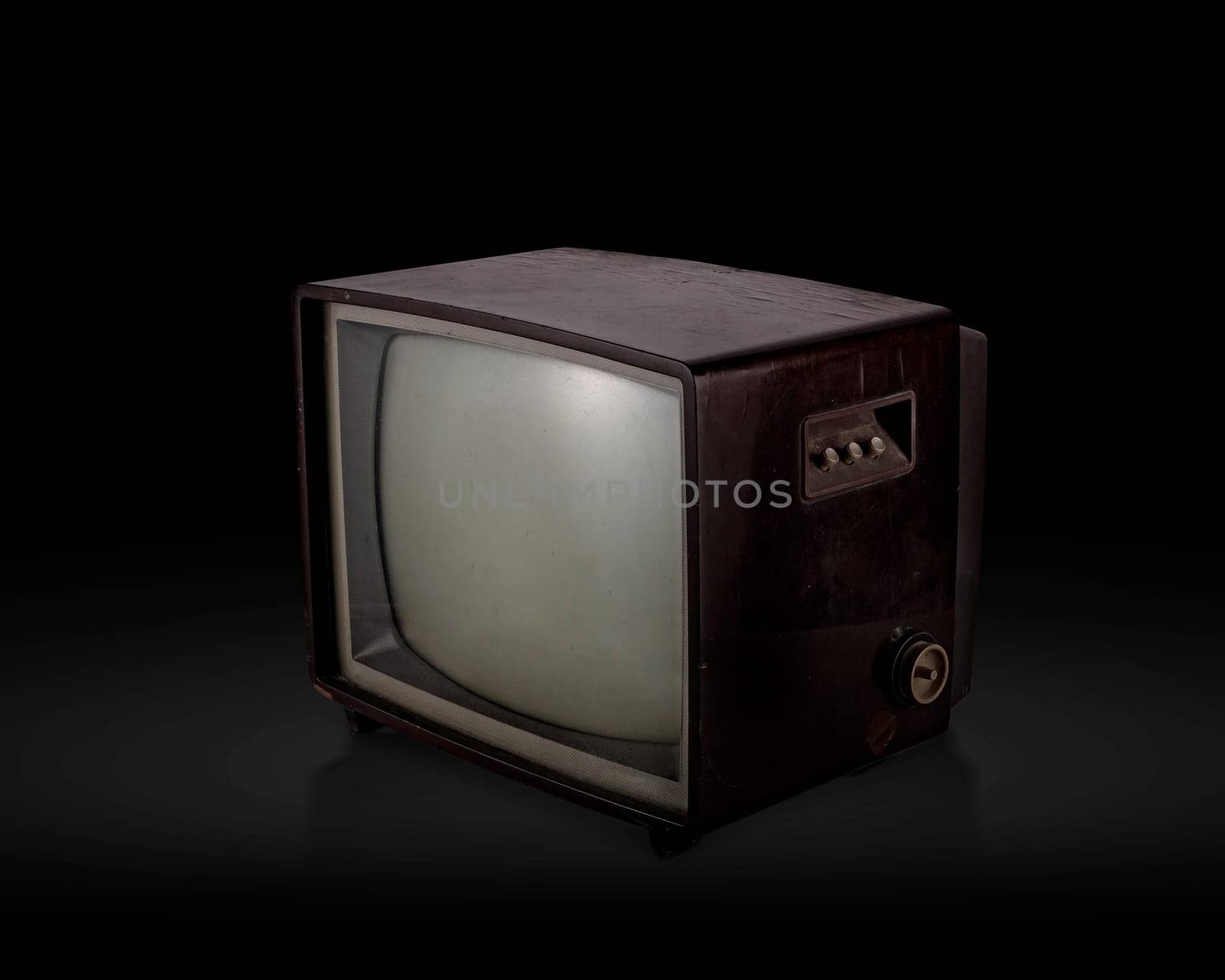 retro old television on black background