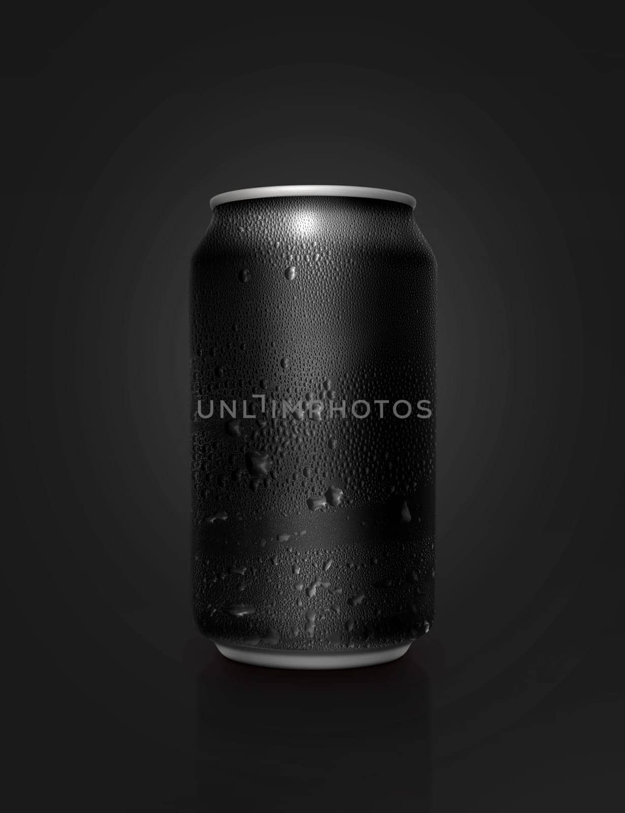 Black aluminum cans with water droplets on a Black Background