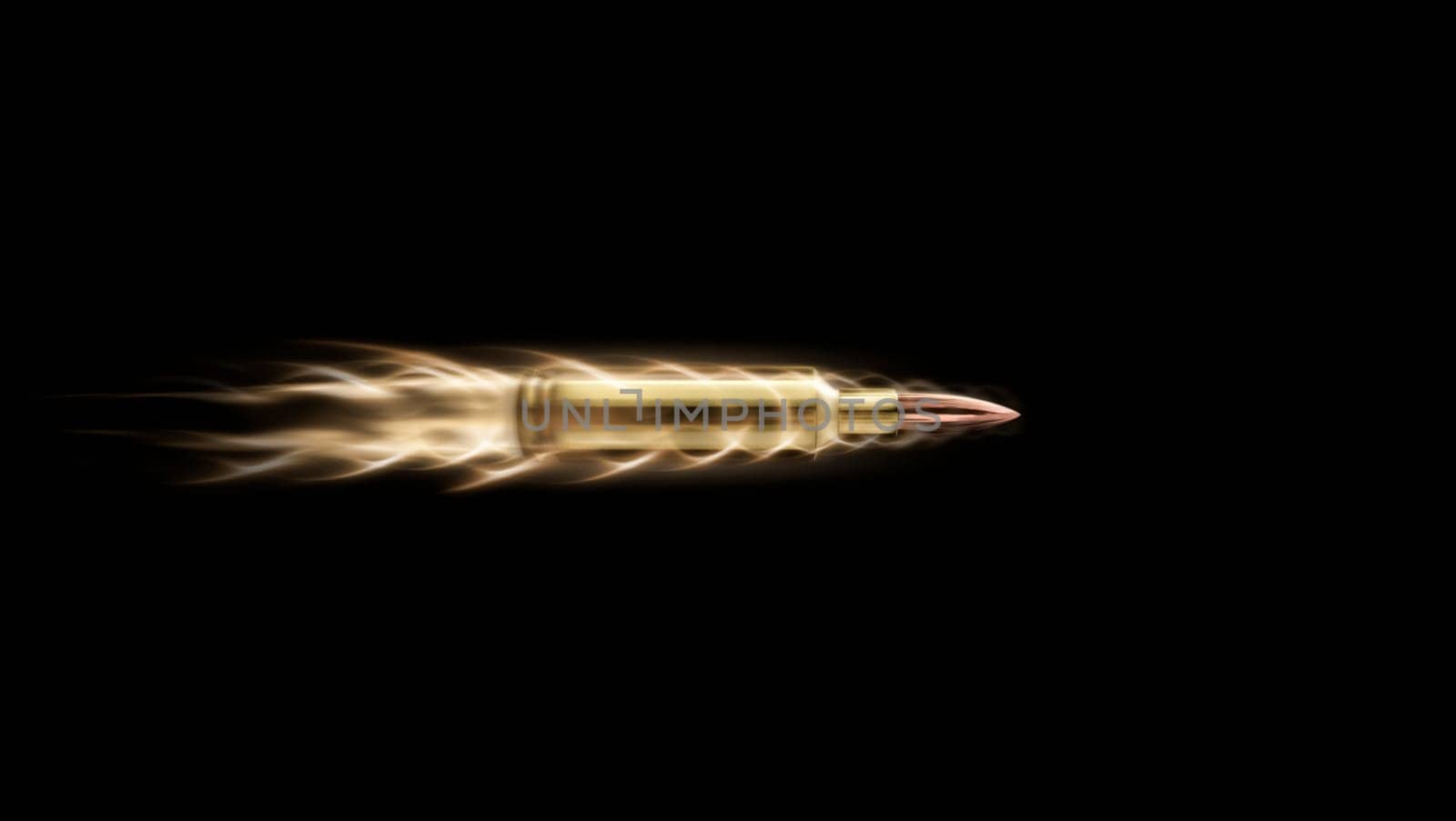 golden bullets flying in flames. 3d render