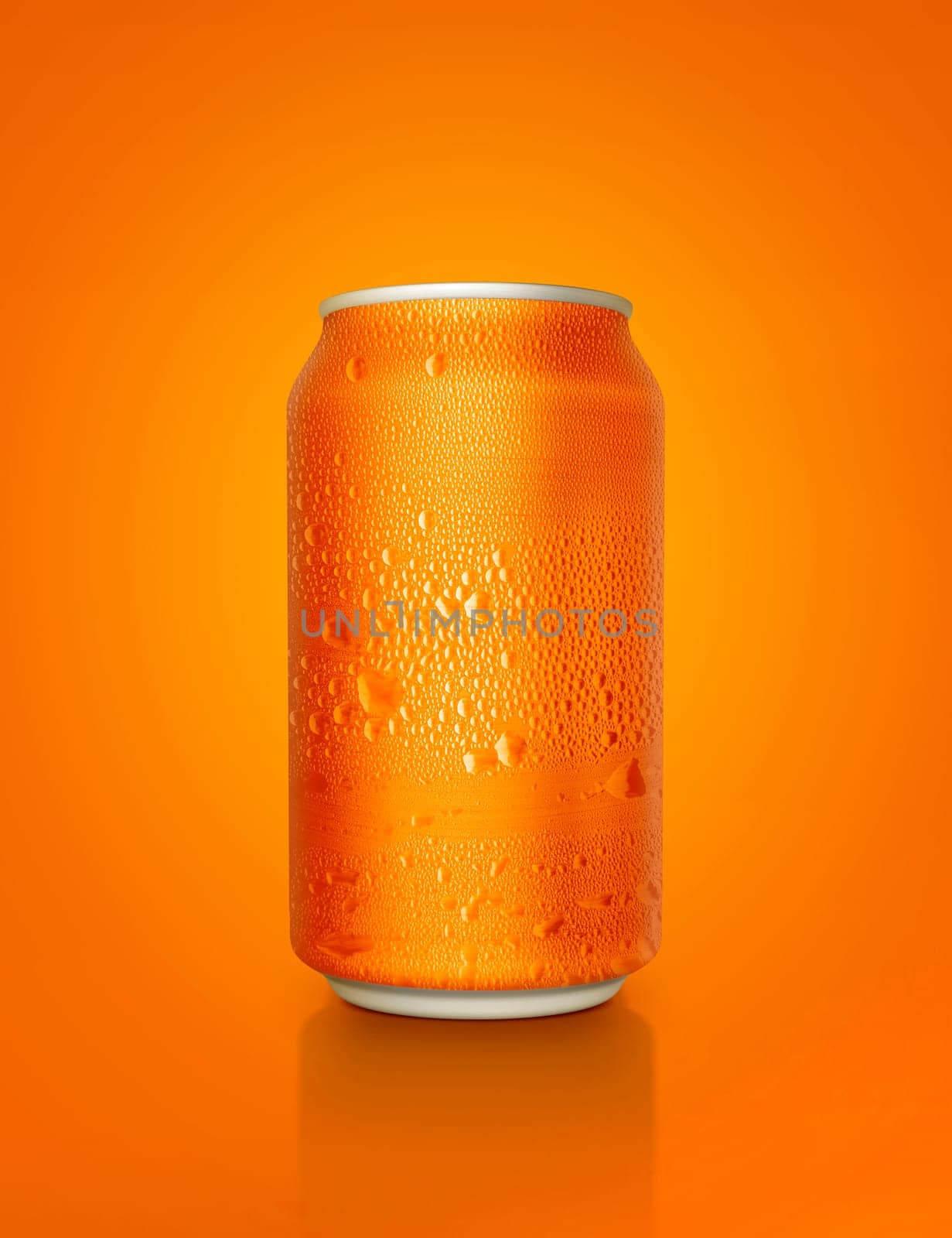 Orange aluminum cans with water droplets on a Orange Background