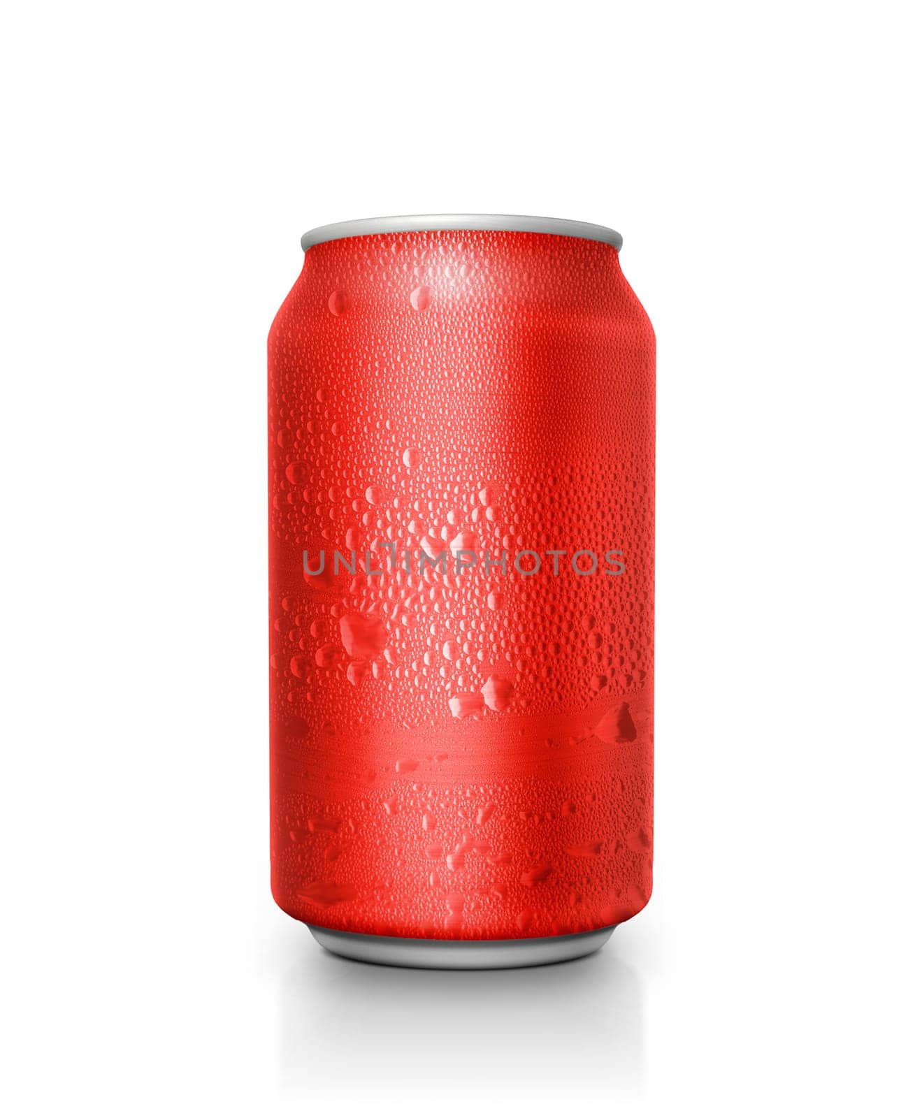 Red aluminum cans with water droplets on a white Background