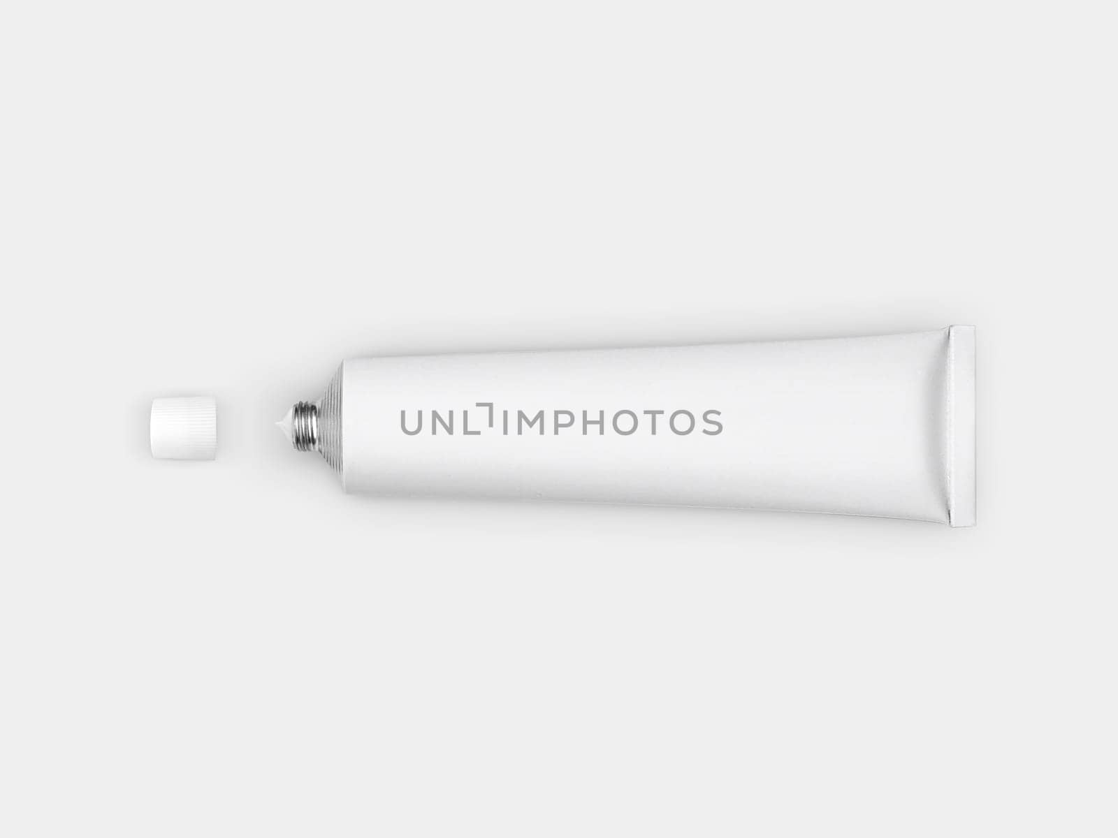 Top view, white tube with on a white background