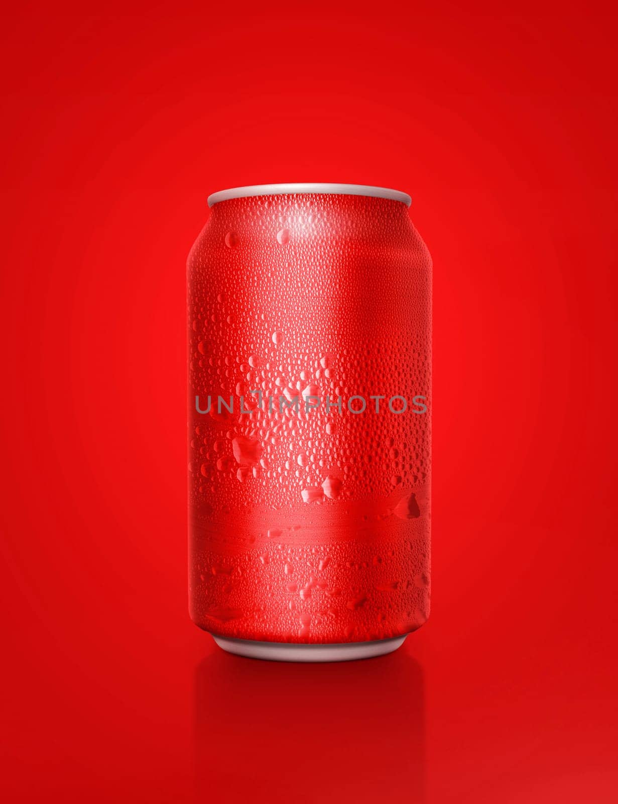 Red aluminum cans with water droplets on a red Background