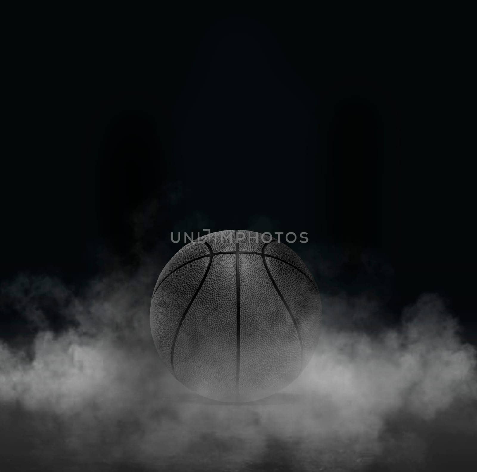 Black Basketball ball with cold vapor an isolated dark studio background. 3D render