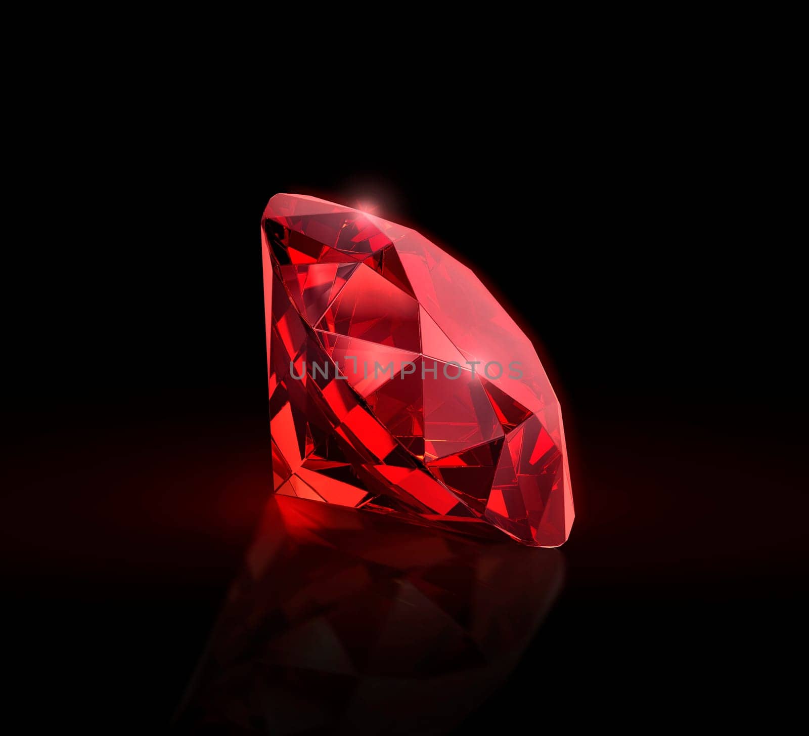 Dazzling diamond red gemstones on black background. 3D render