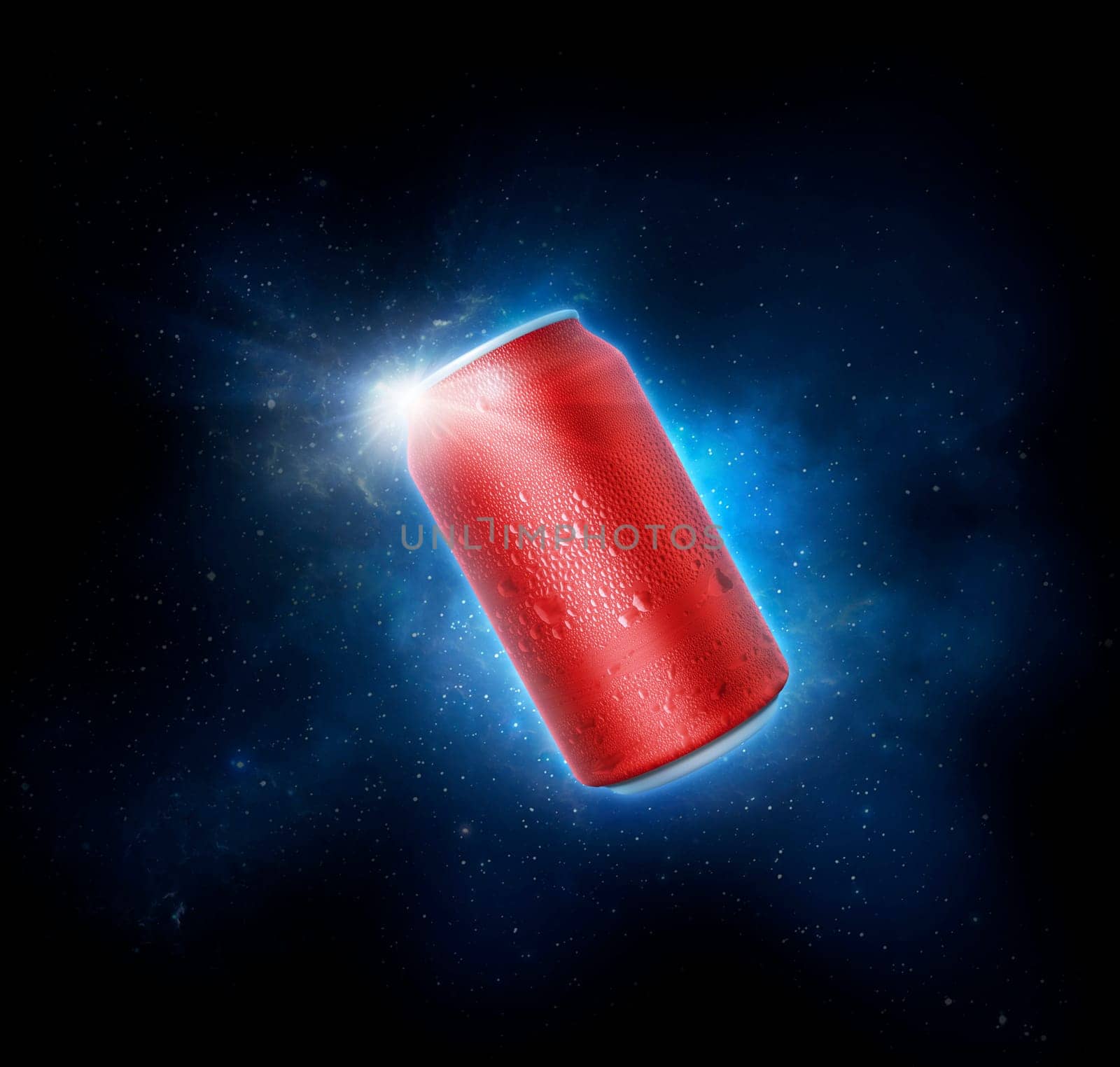 Red aluminum cans with water droplets. the drink quench thirst concept