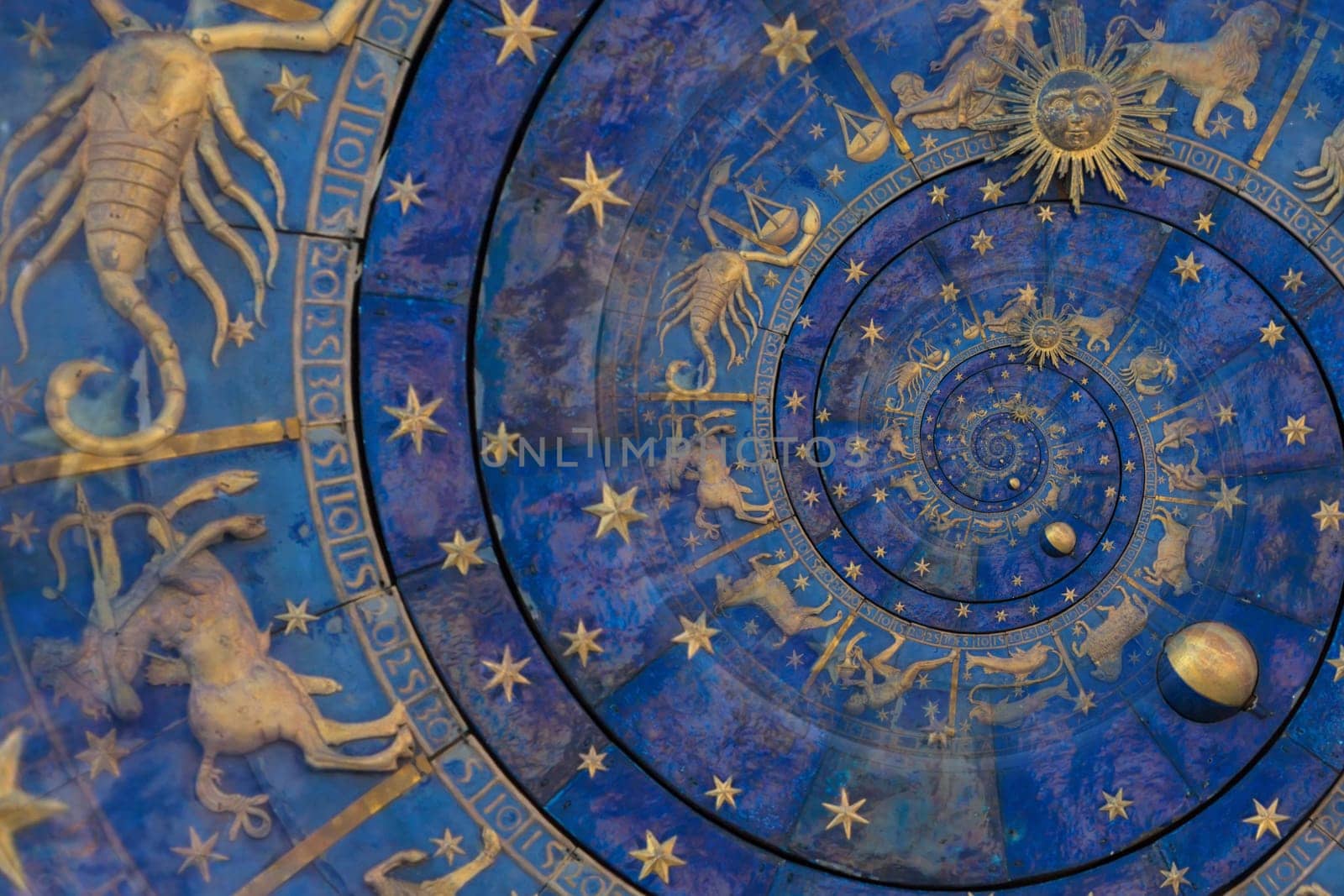 Astrological background with zodiac signs and symbol - blue