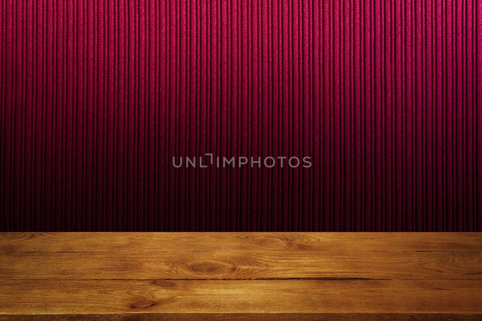 The background is blank wooden boards and a textured striped wall with gradient lighting and vignetting. For product demonstrations, free space, layout, mockup, perspective board, background board.