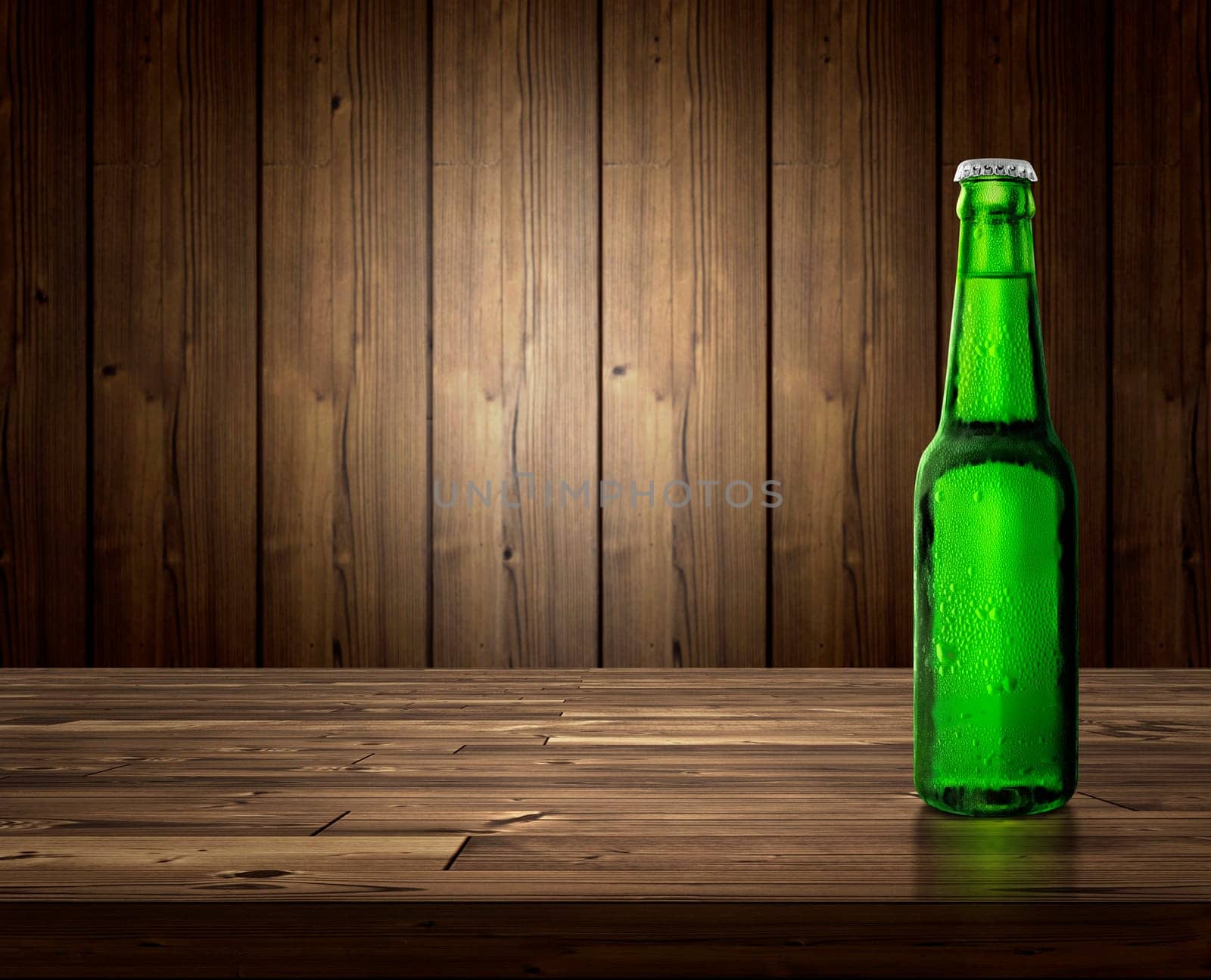 bottle of beer on a wooden background