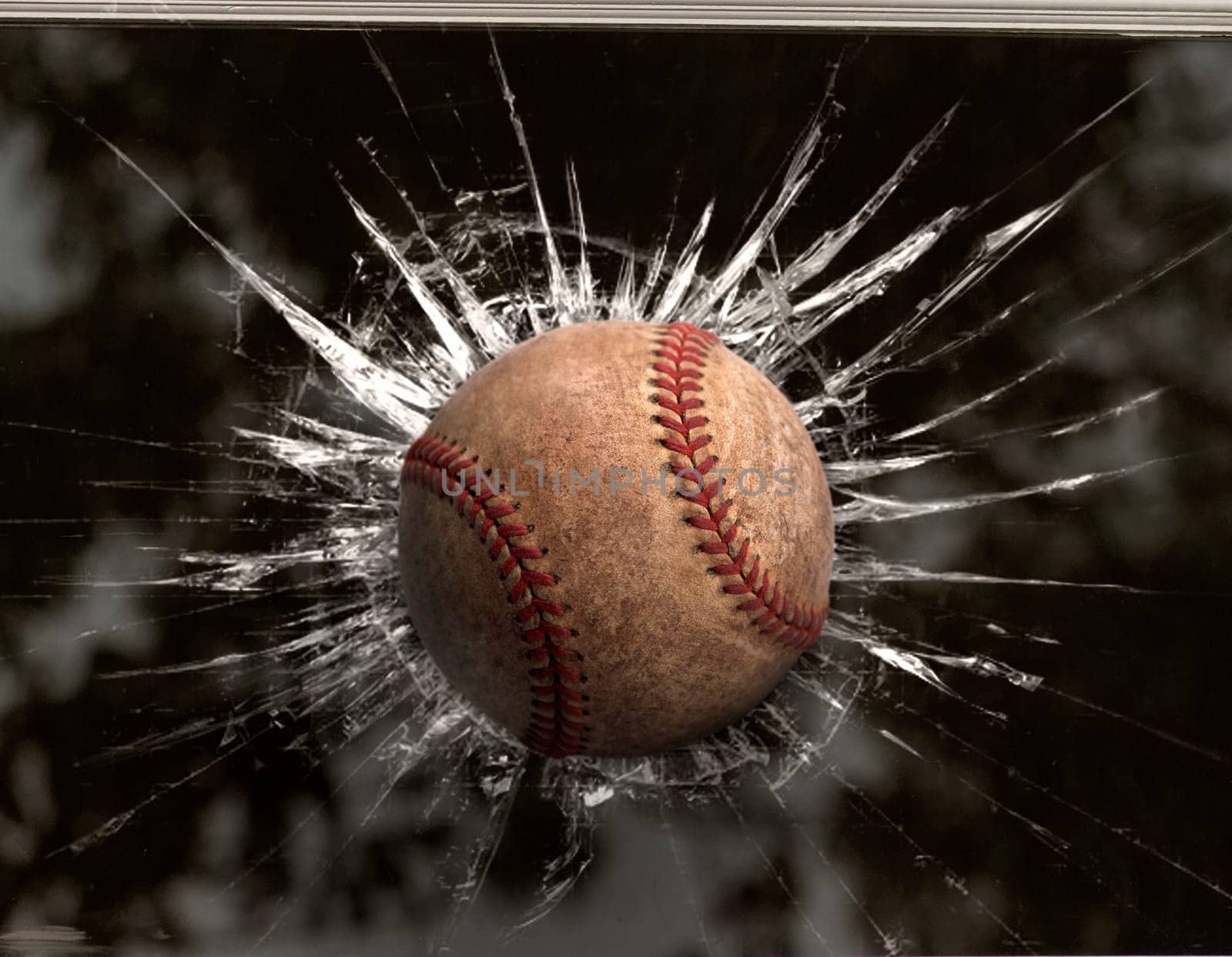 Baseball through broken window. for design