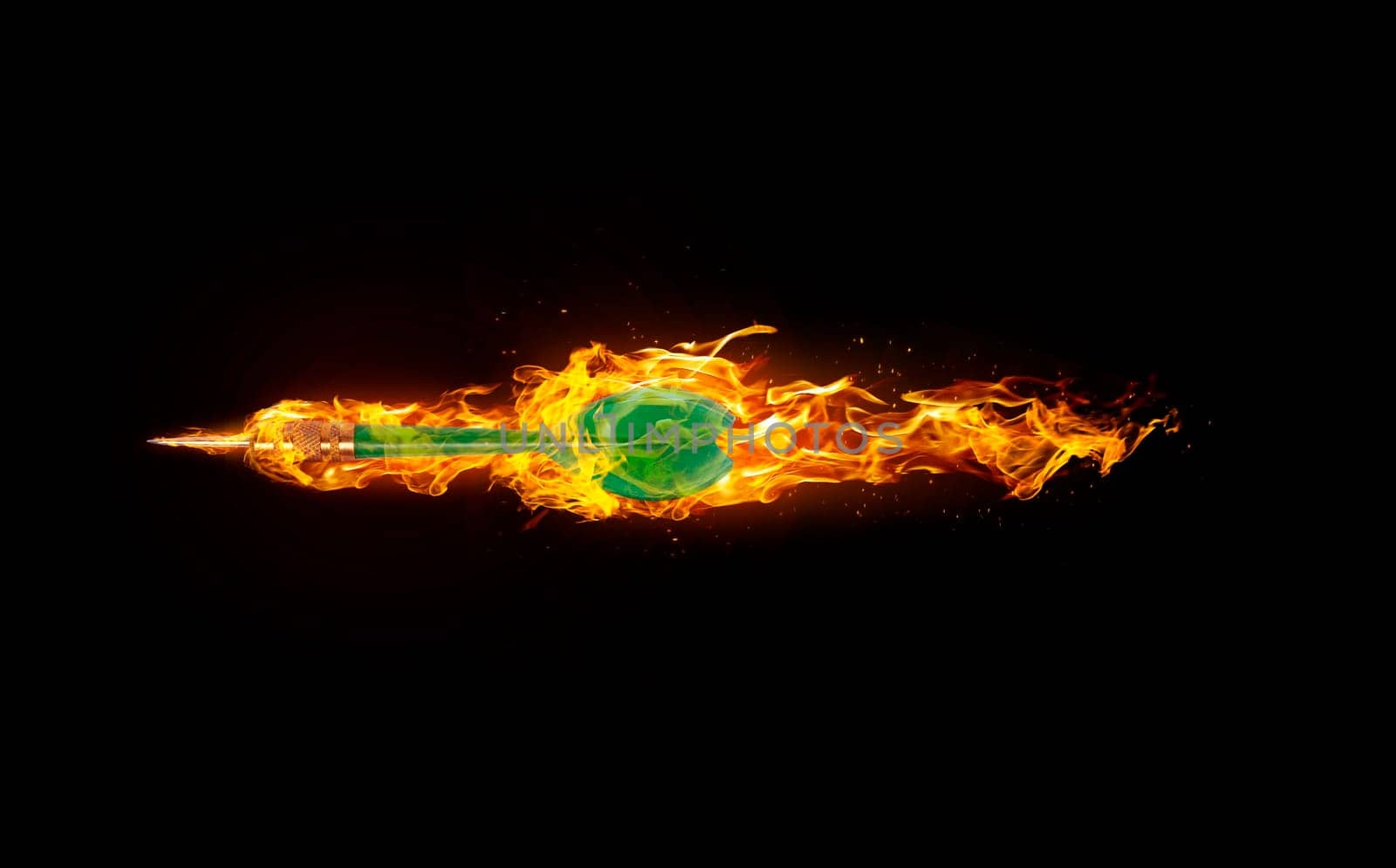 Darts, on fire on black background. 3d render