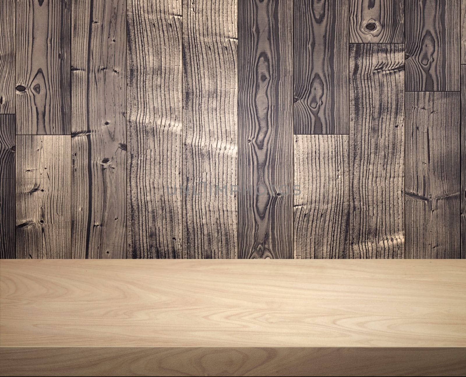 Empty wooden table for displaying product illustrations