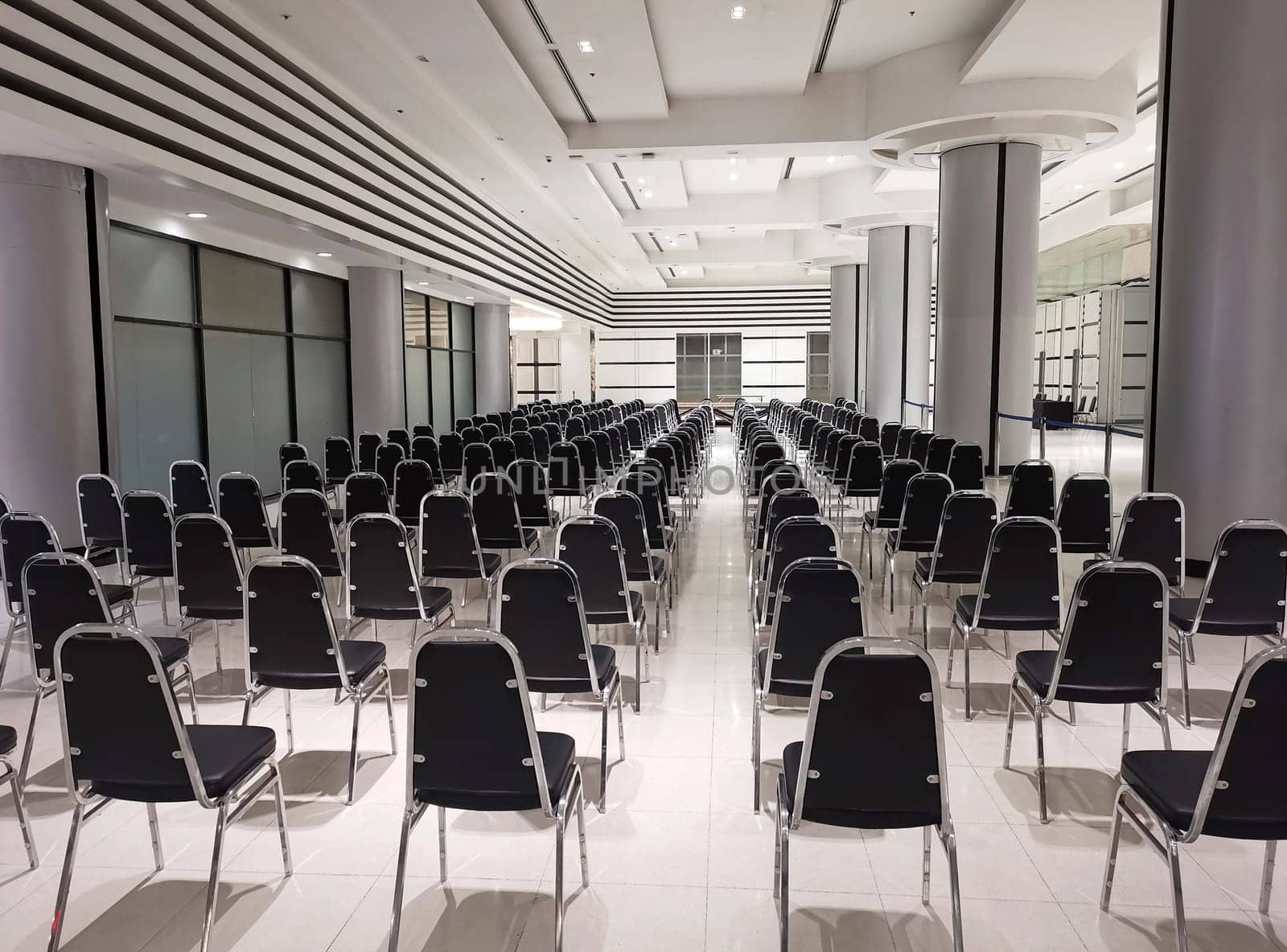 Empty chairs in a modern conference room. Shallow depth of field
