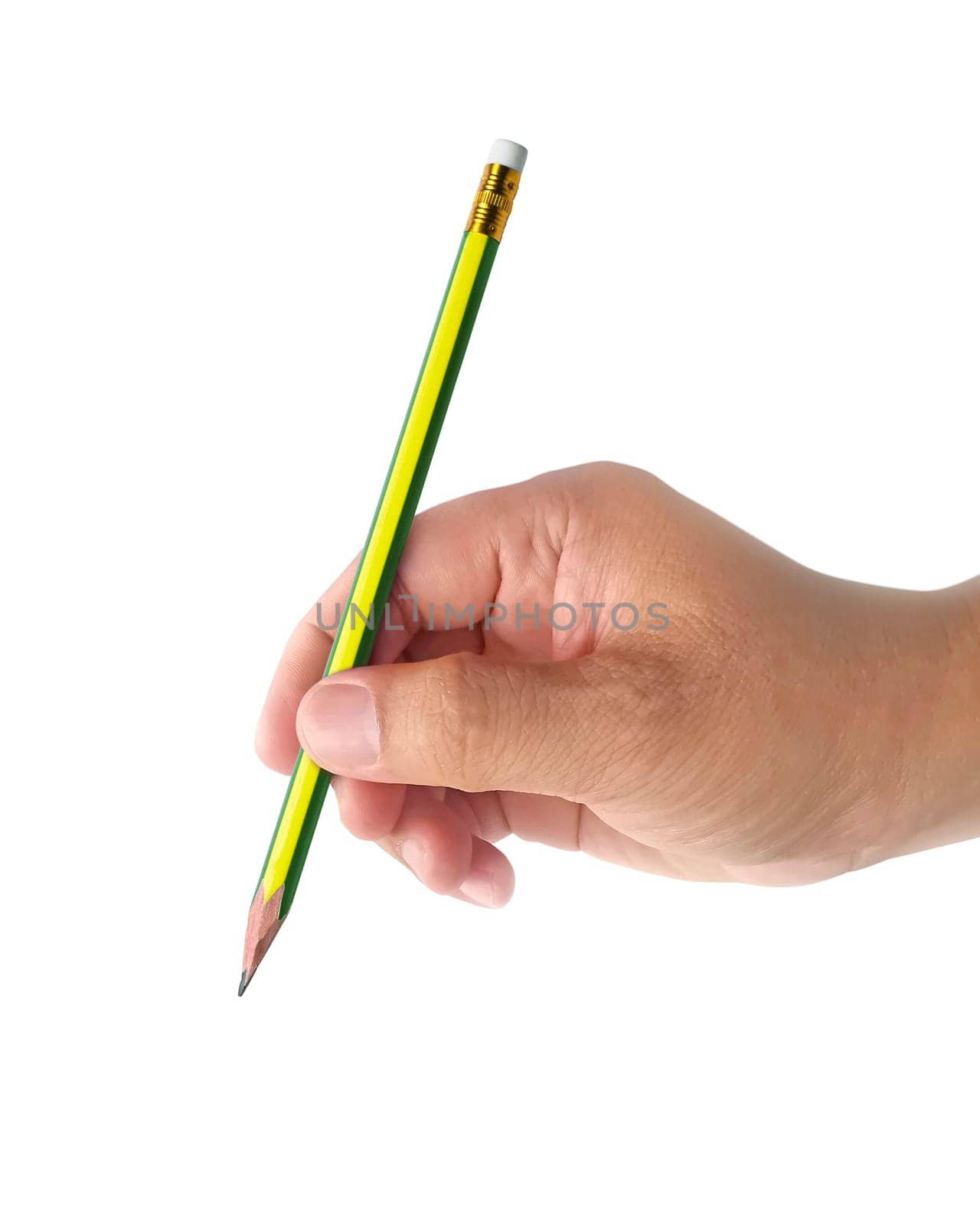 Isolated pencil in hand on a white background