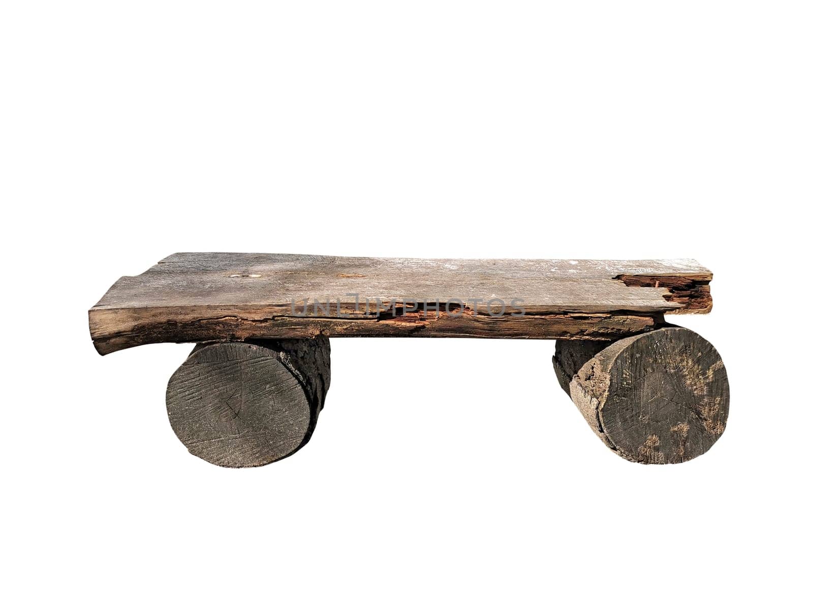 Old wooden bench or wooden chair isolated on white background
