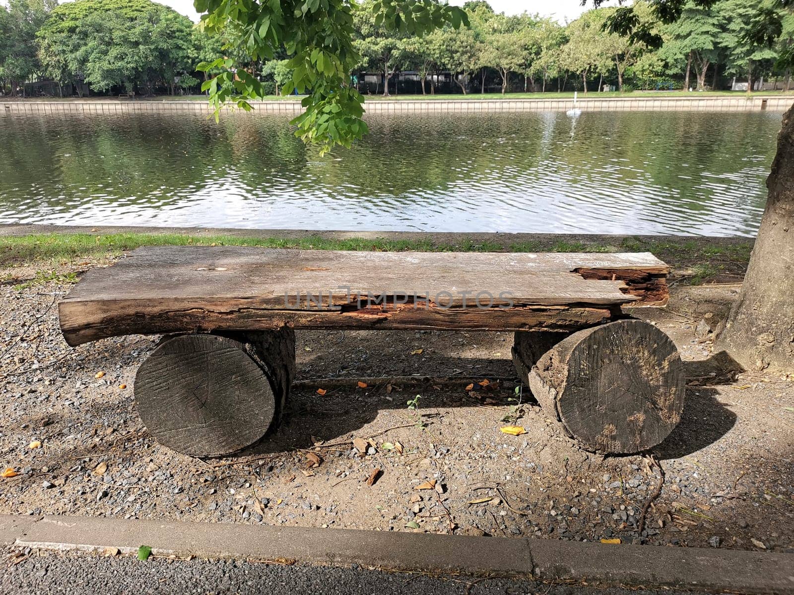 Old wooden bench or wooden chair in the park