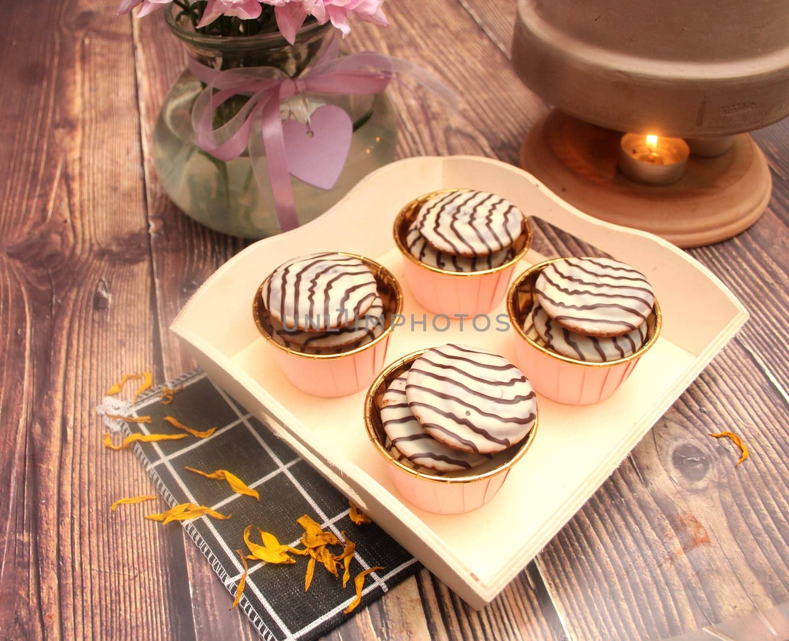 soft cakes with chocolate and jam