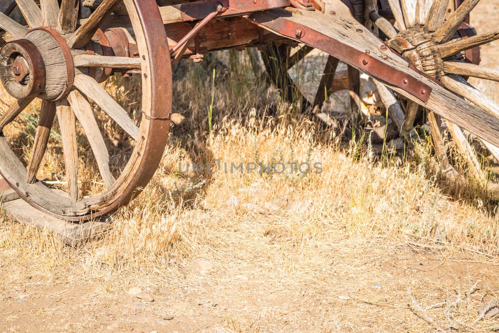 Abstract of Vintage Antique Wood Wagons and Wheels.