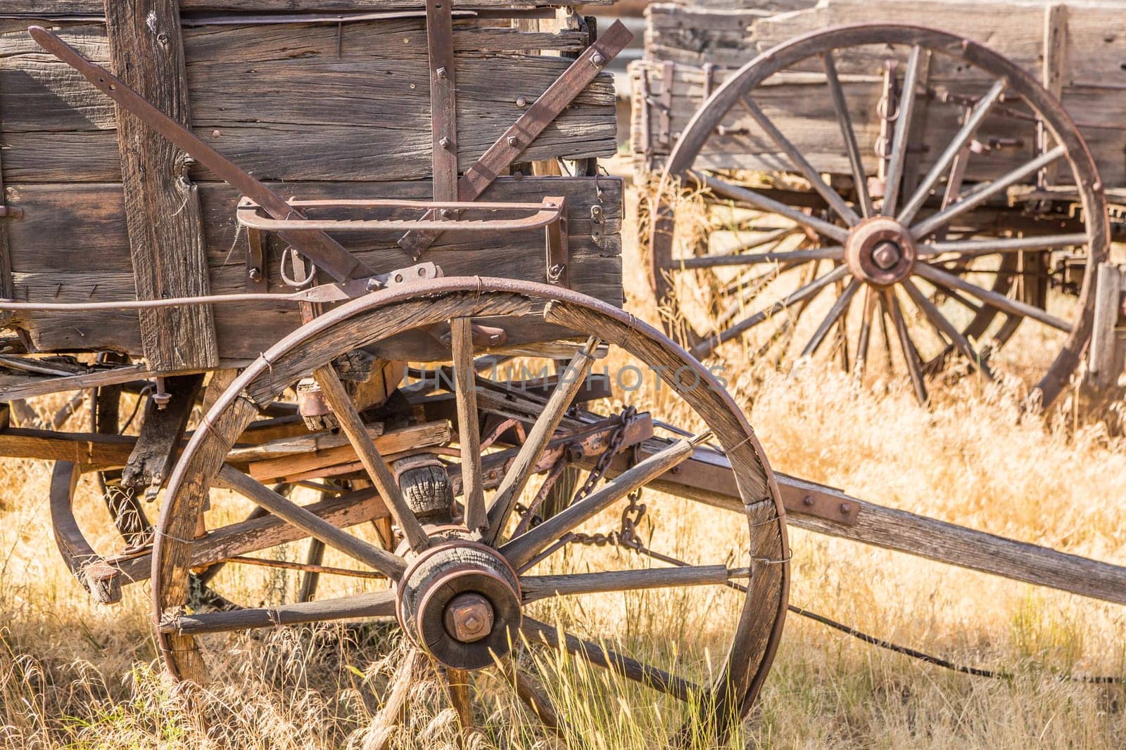 Abstract of Vintage Antique Wood Wagons and Wheels.